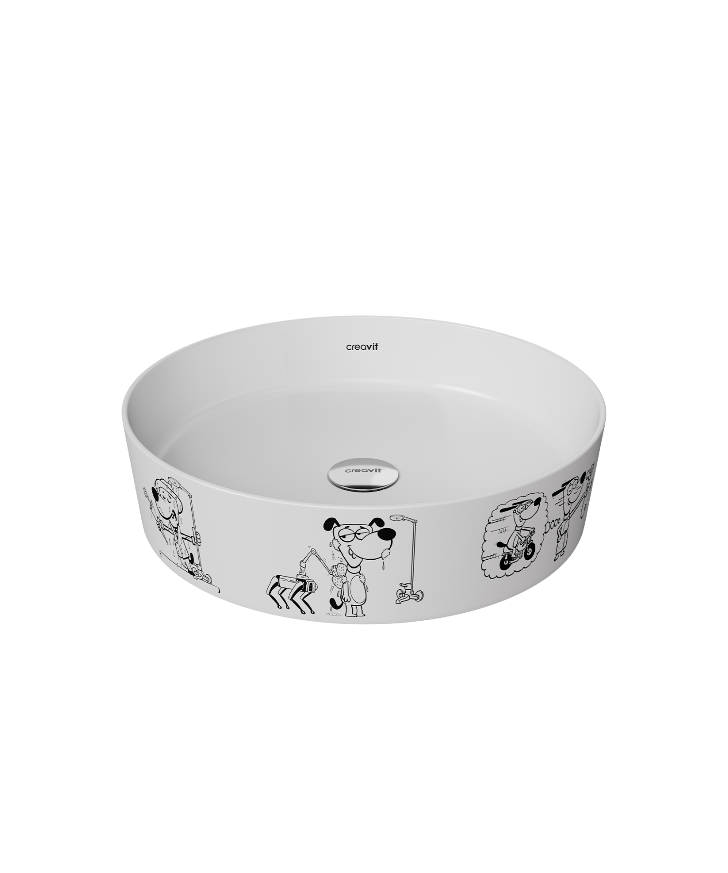 Loop Gen-Z Yuvarlak Masa Üstü Çanak Lavabo Ø40 cm Karikatür Baskı Extra Beyaz