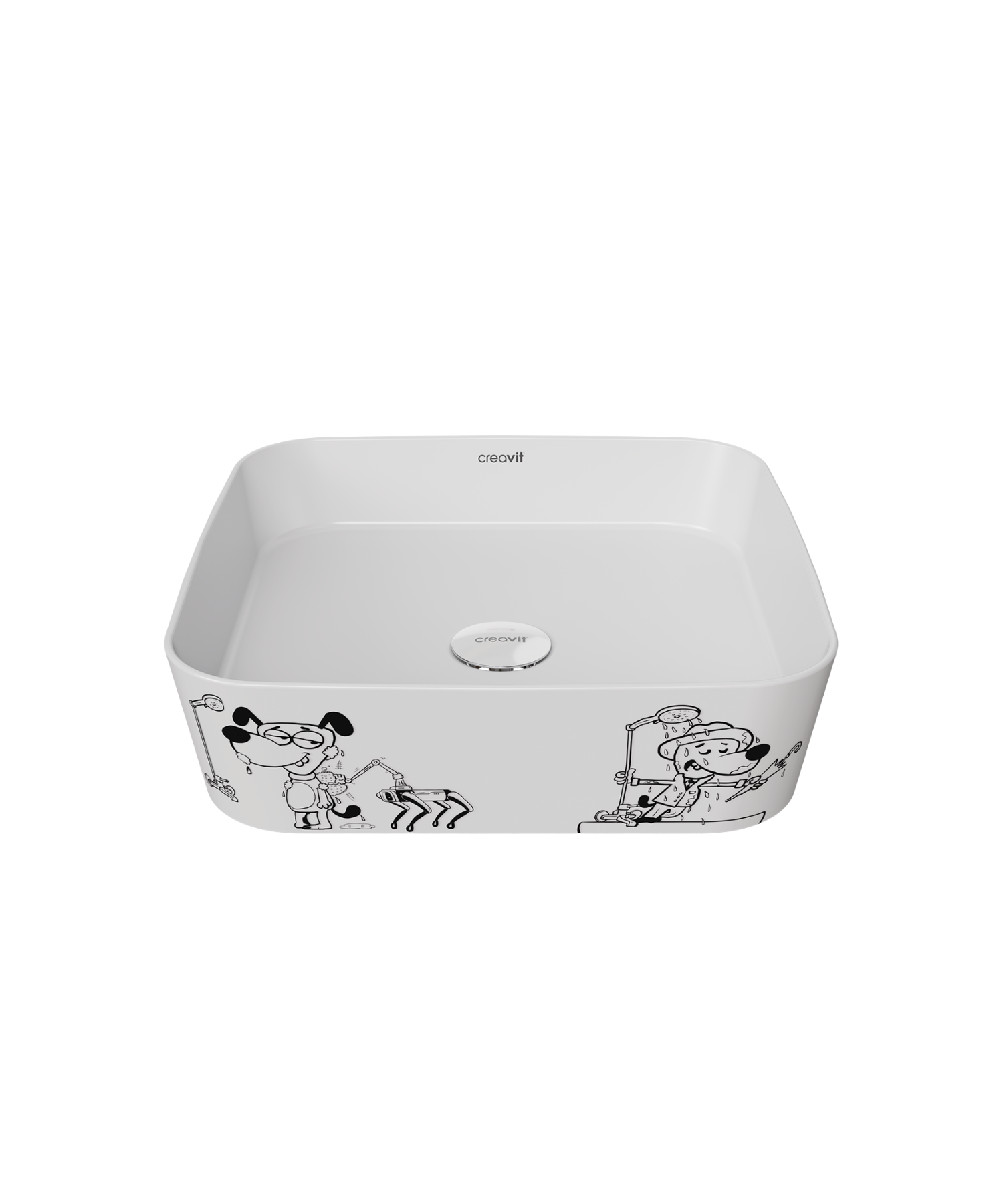 Loop Gen-Z Kare 40 cm Masa Üstü İnce Lavabo Karikatür Baskı Extra Beyaz