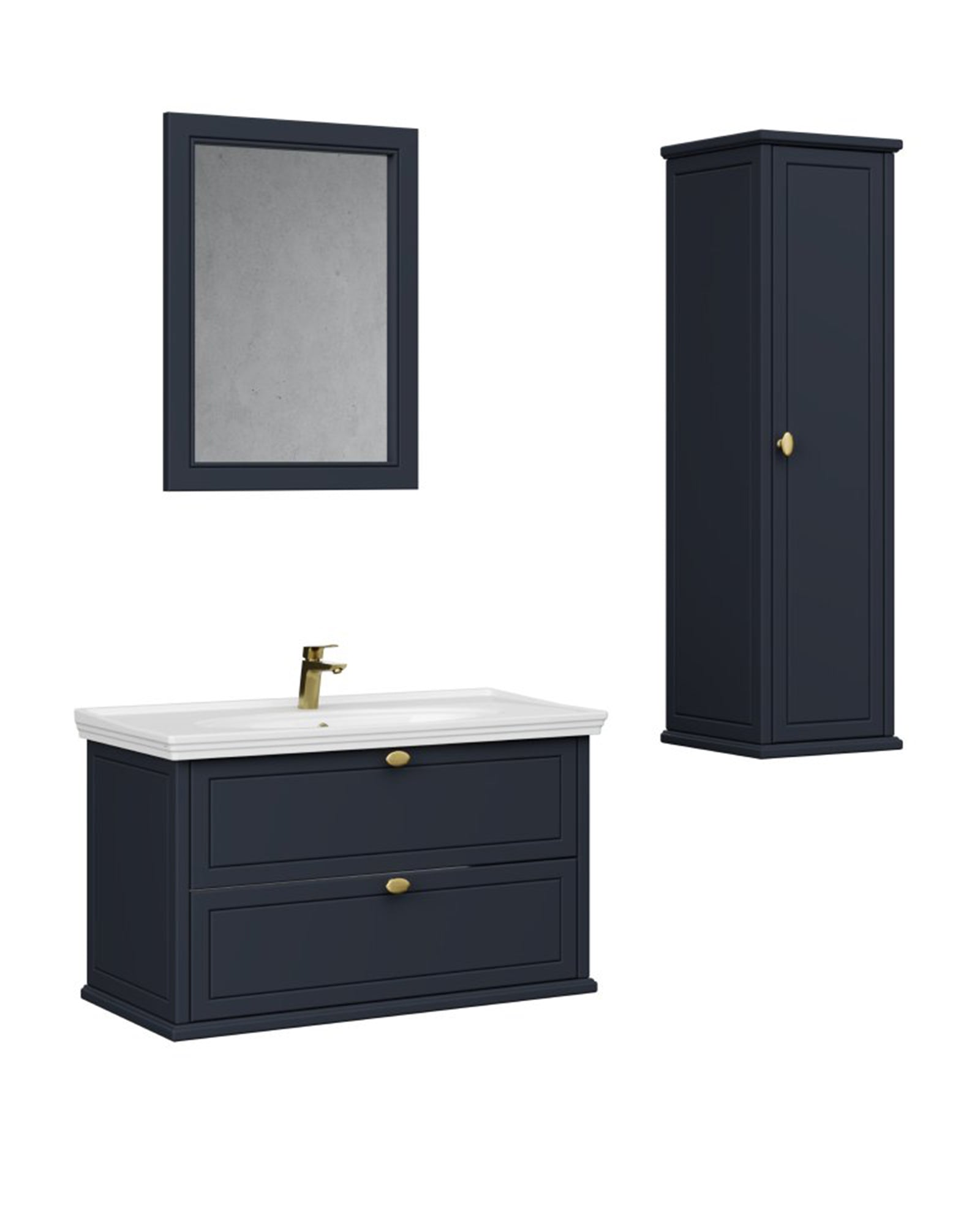 Antik İki Çekmeceli 100 Cm Antrasit Lavabo Dolabı Seti