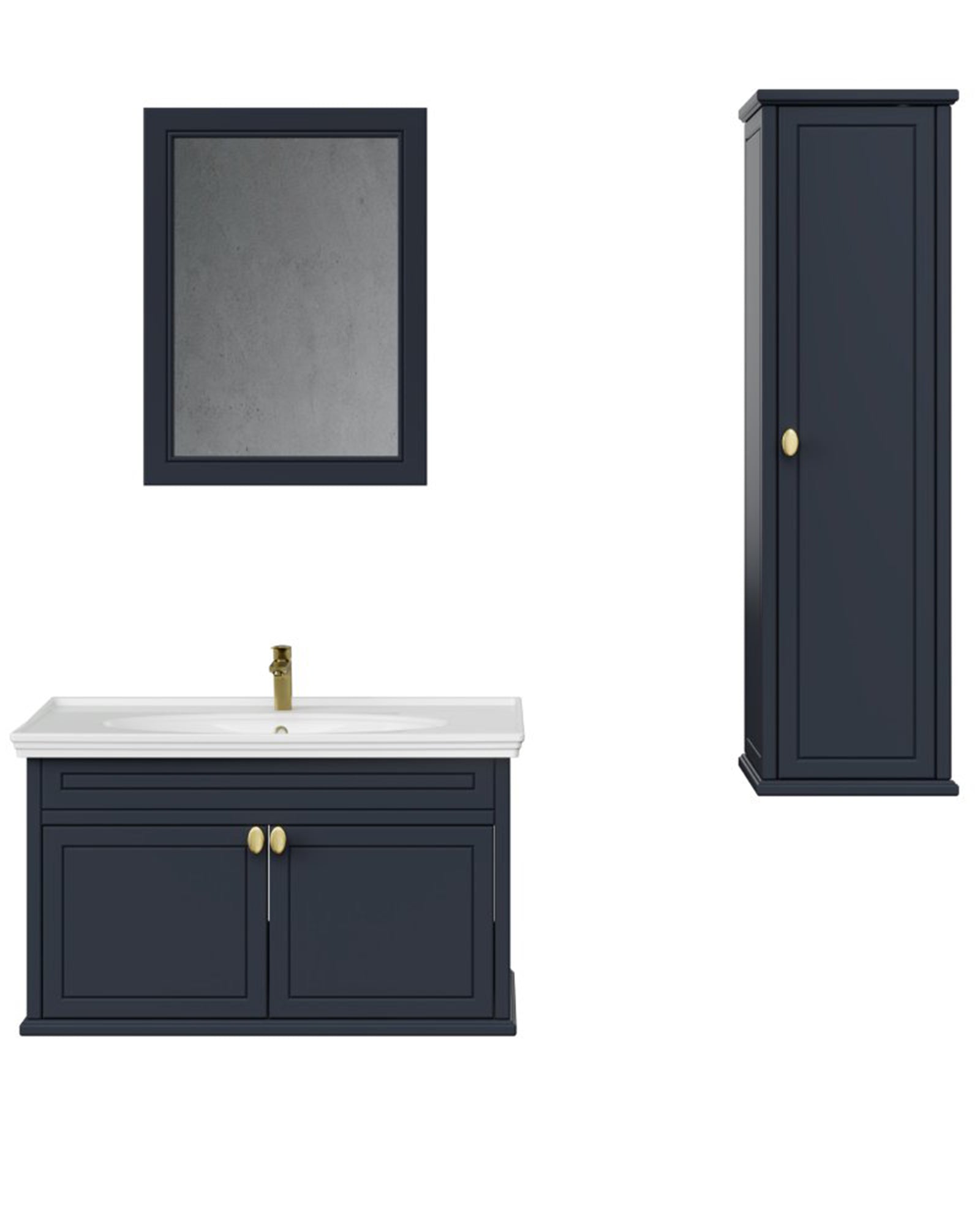 Antik Kapaklı 100 Cm Antrasit Lavabo Dolabı Seti