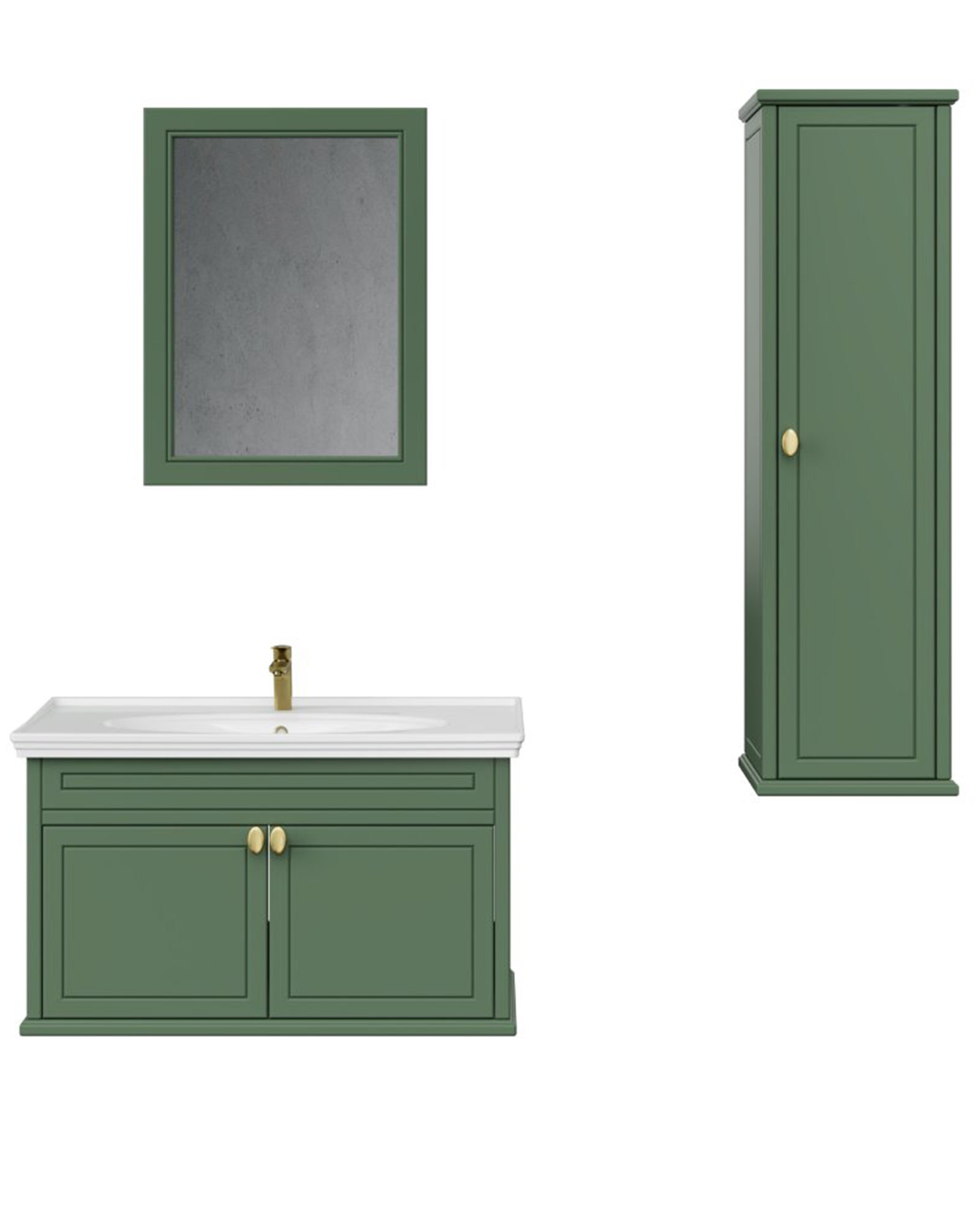 Antik Kapaklı 100 Cm Zeytuni Lavabo Dolabı Seti