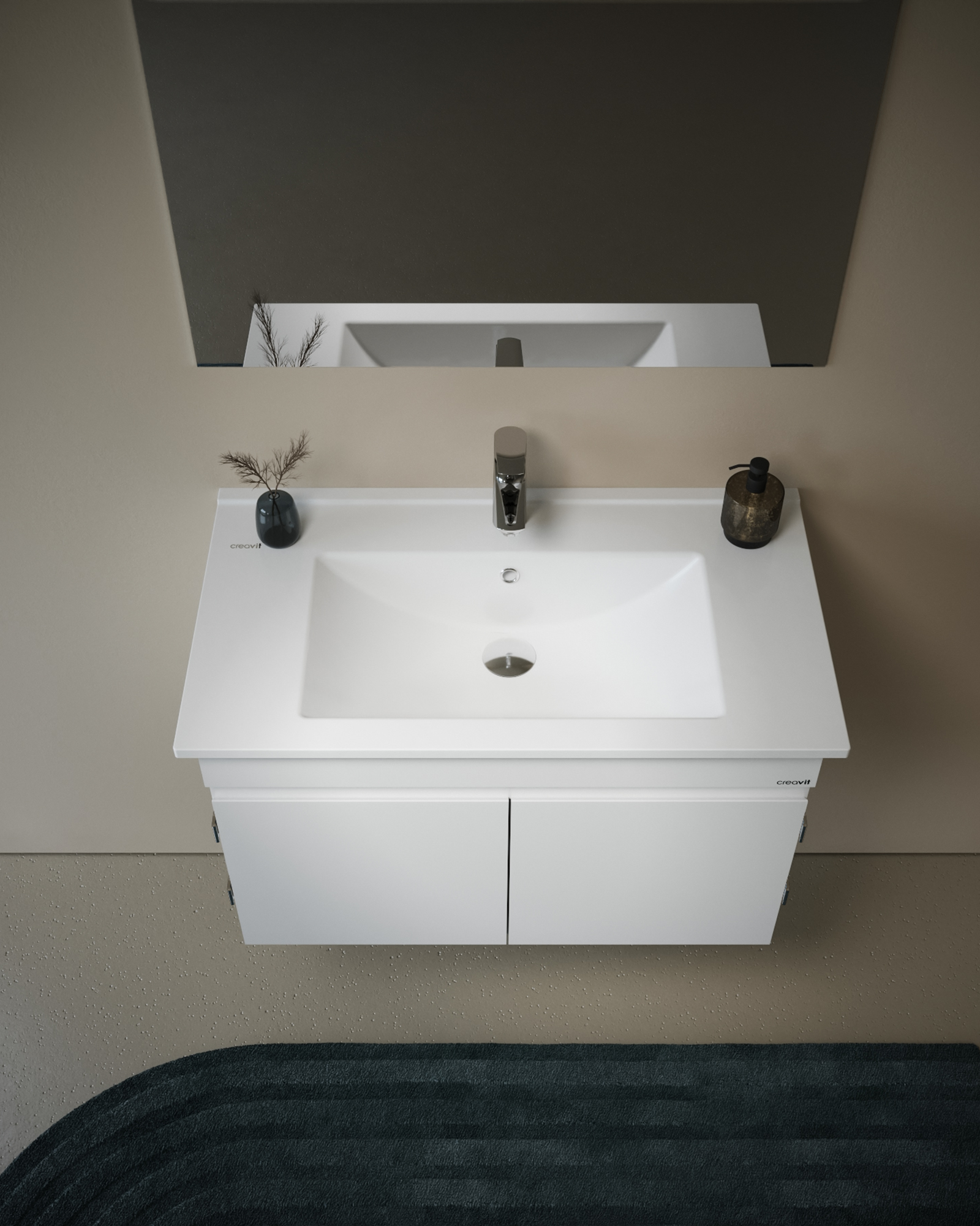 Flexio 65 Cm Kapaklı Katlanabilir Lavabo Dolabı 270 Derece Beyaz Set