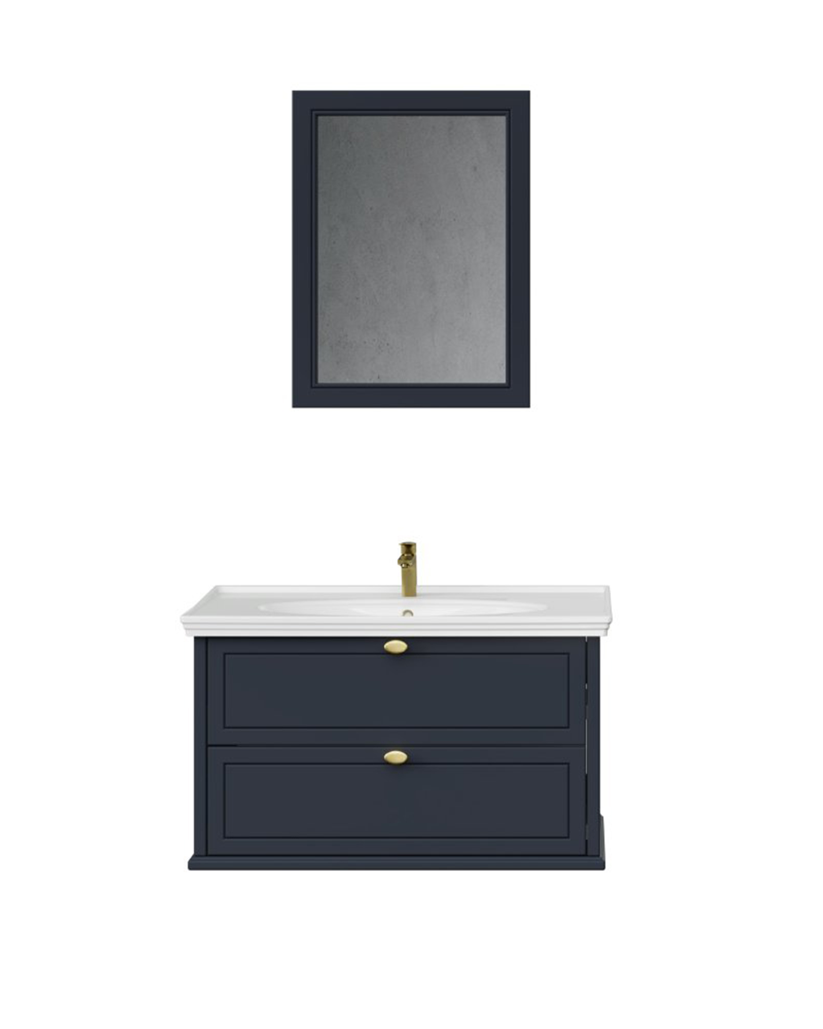 Antik İki Çekmeceli 100 Cm Antrasit Lavabo Dolabı İkili Set