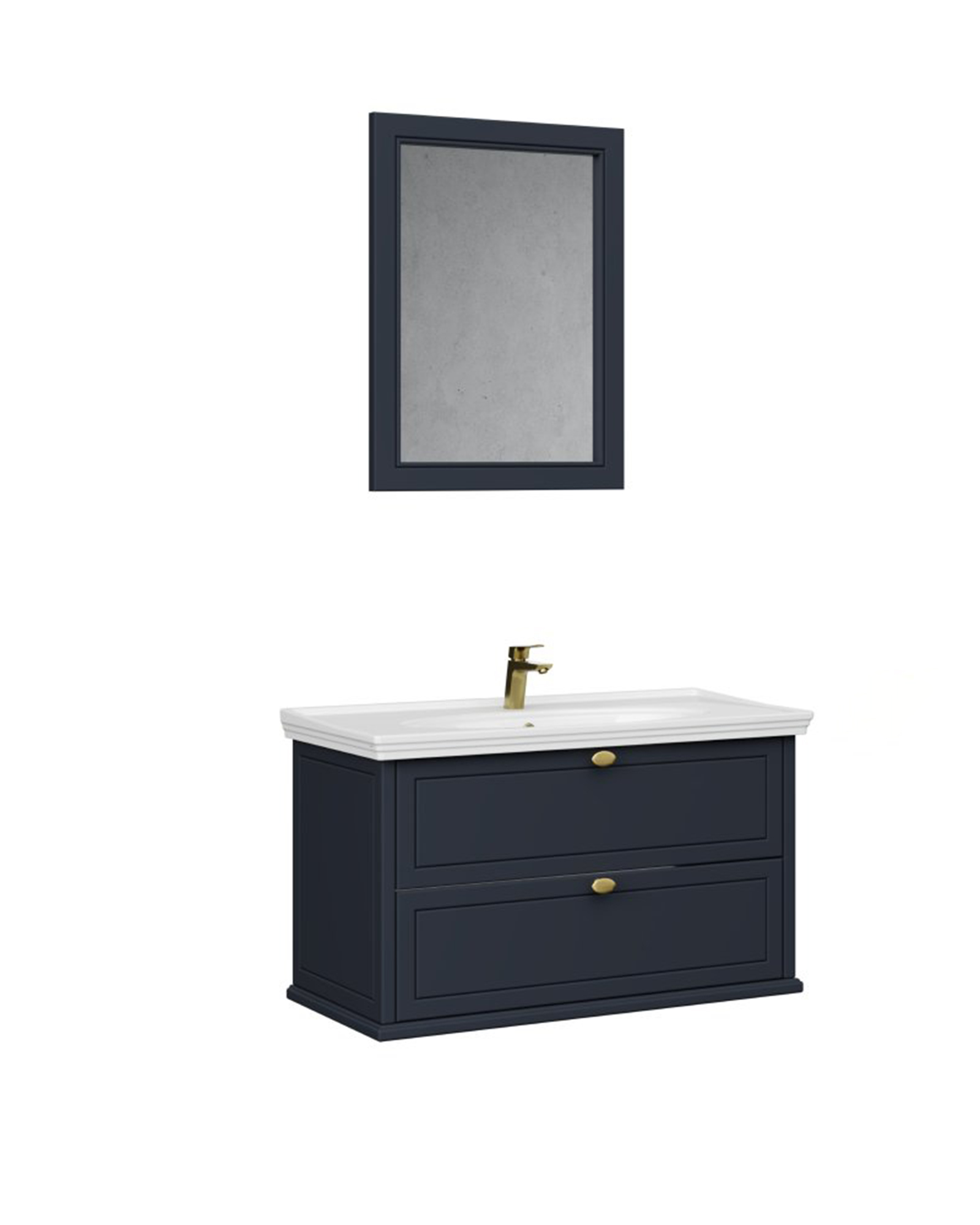 Antik İki Çekmeceli 100 Cm Antrasit Lavabo Dolabı İkili Set