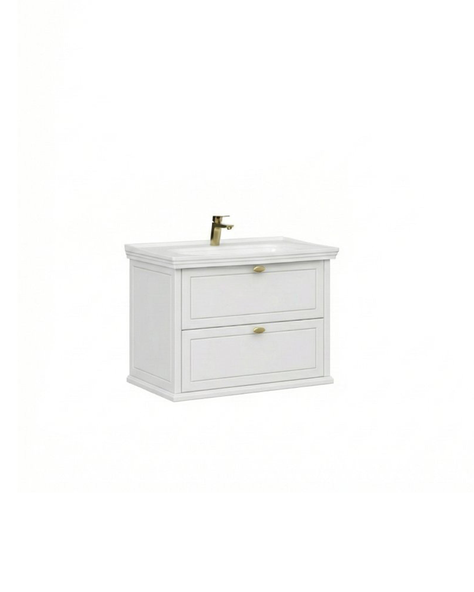 Antik İki Çekmeceli 80 Cm Beyaz Lavabo Dolabı İkili Set