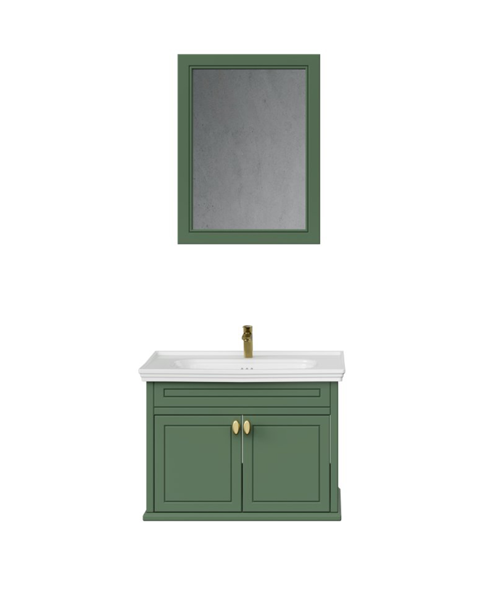 Antik Kapaklı 80 Cm Zeytuni Lavabo Dolabı İkili Set