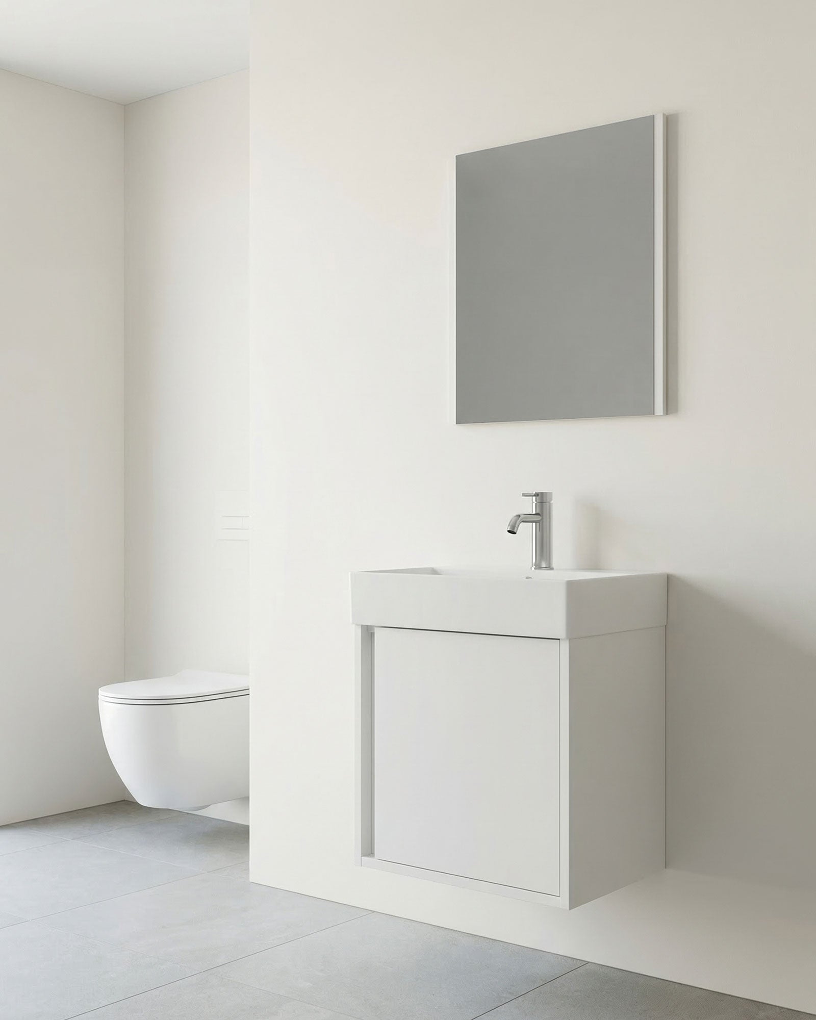 Vasa Kapaklı 50 Cm Beyaz Lavabo Dolabı İkili Set