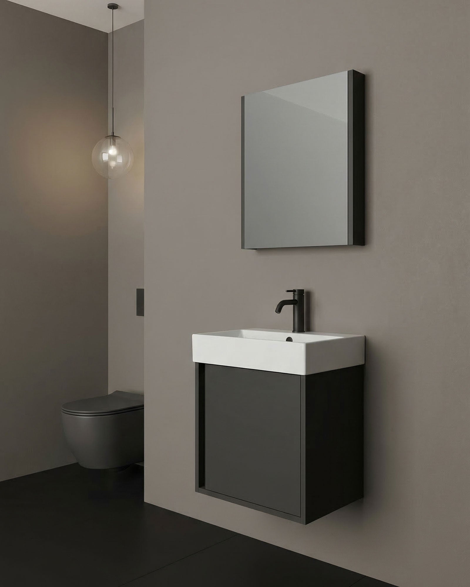 Vasa Kapaklı 50 Cm Antrasit Lavabo Dolabı İkili Set