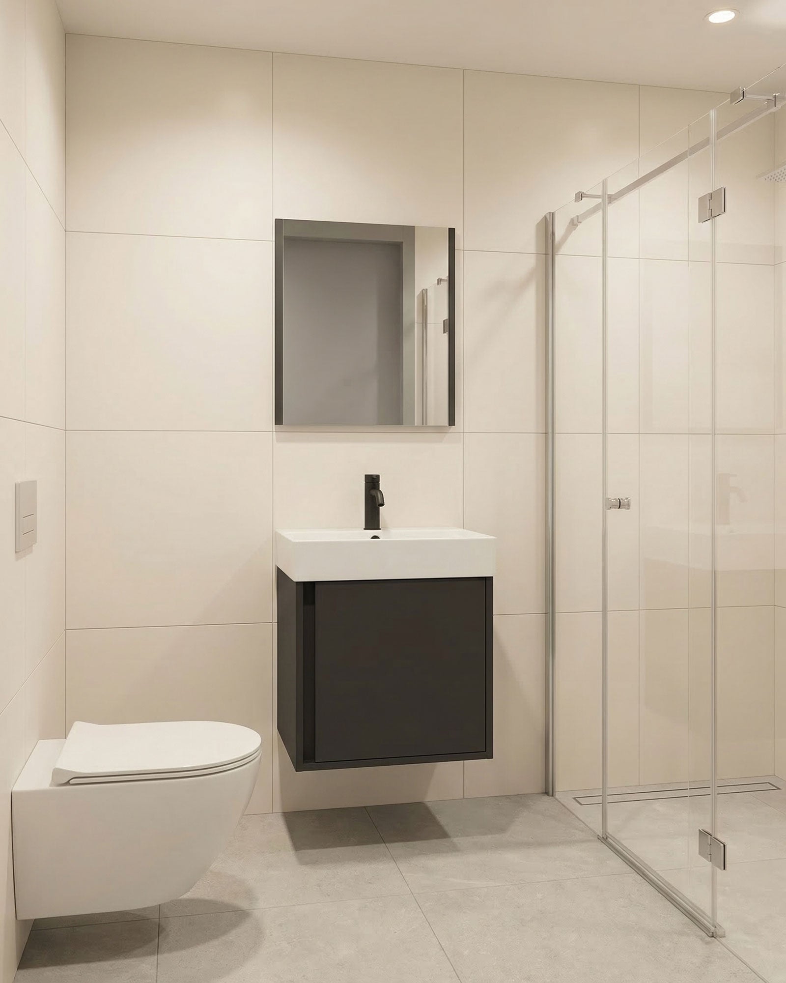 Vasa Kapaklı 50 Cm Antrasit LAvabo Dolabı Üçlü Set