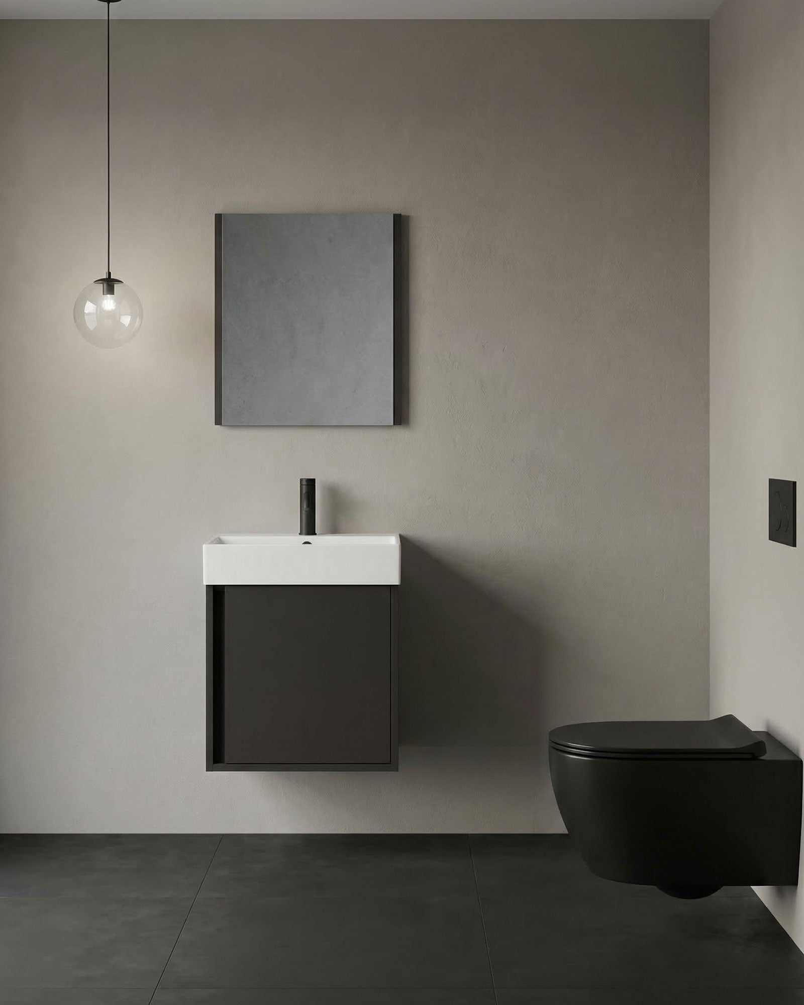 Vasa Kapaklı 50 Cm Antrasit LAvabo Dolabı Üçlü Set
