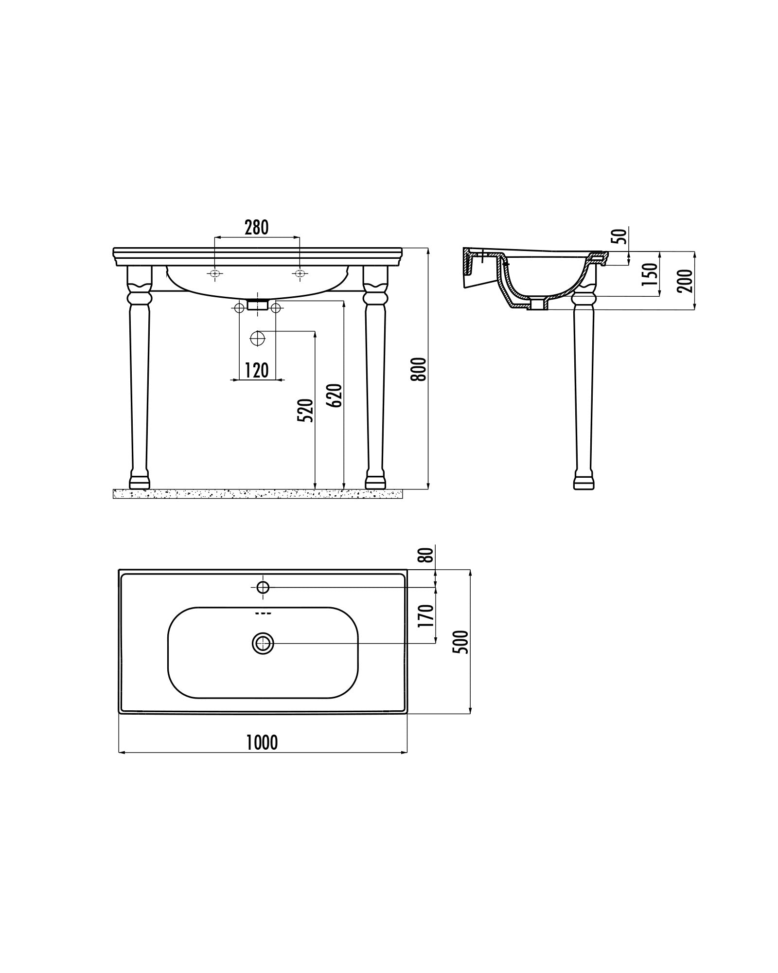 Antik Dolap Uyumlu 100 Cm Lavabo ve Ayak Seti