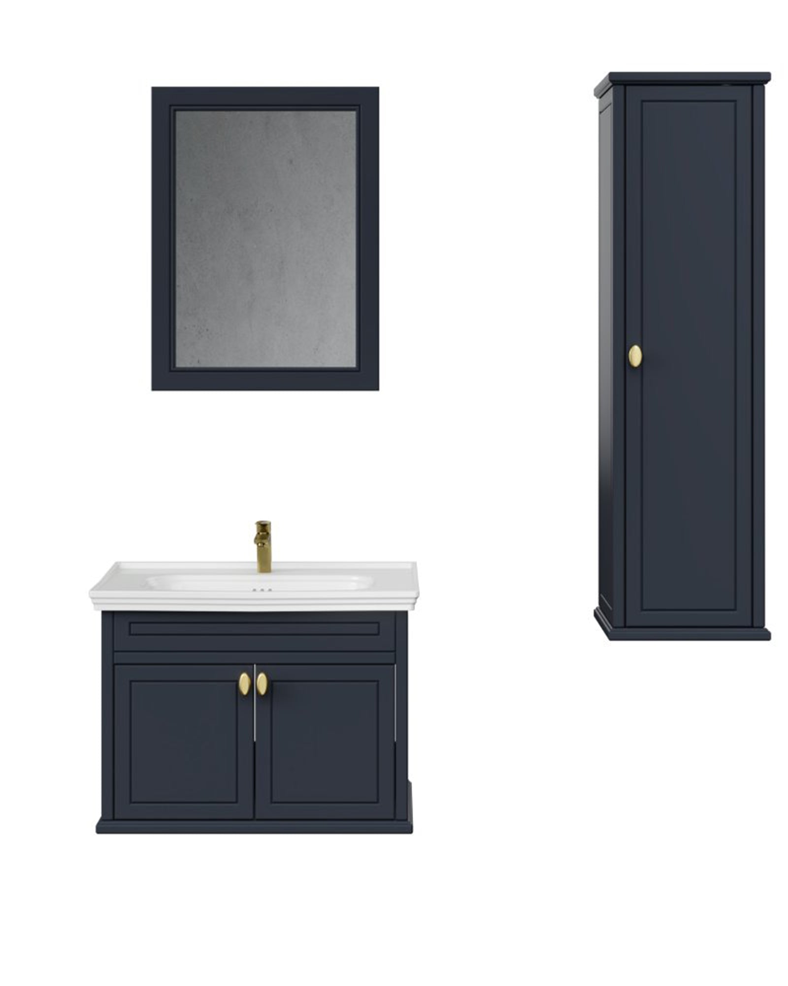 Antik Kapaklı 80 Cm Antrasit Lavabo Dolabı Seti