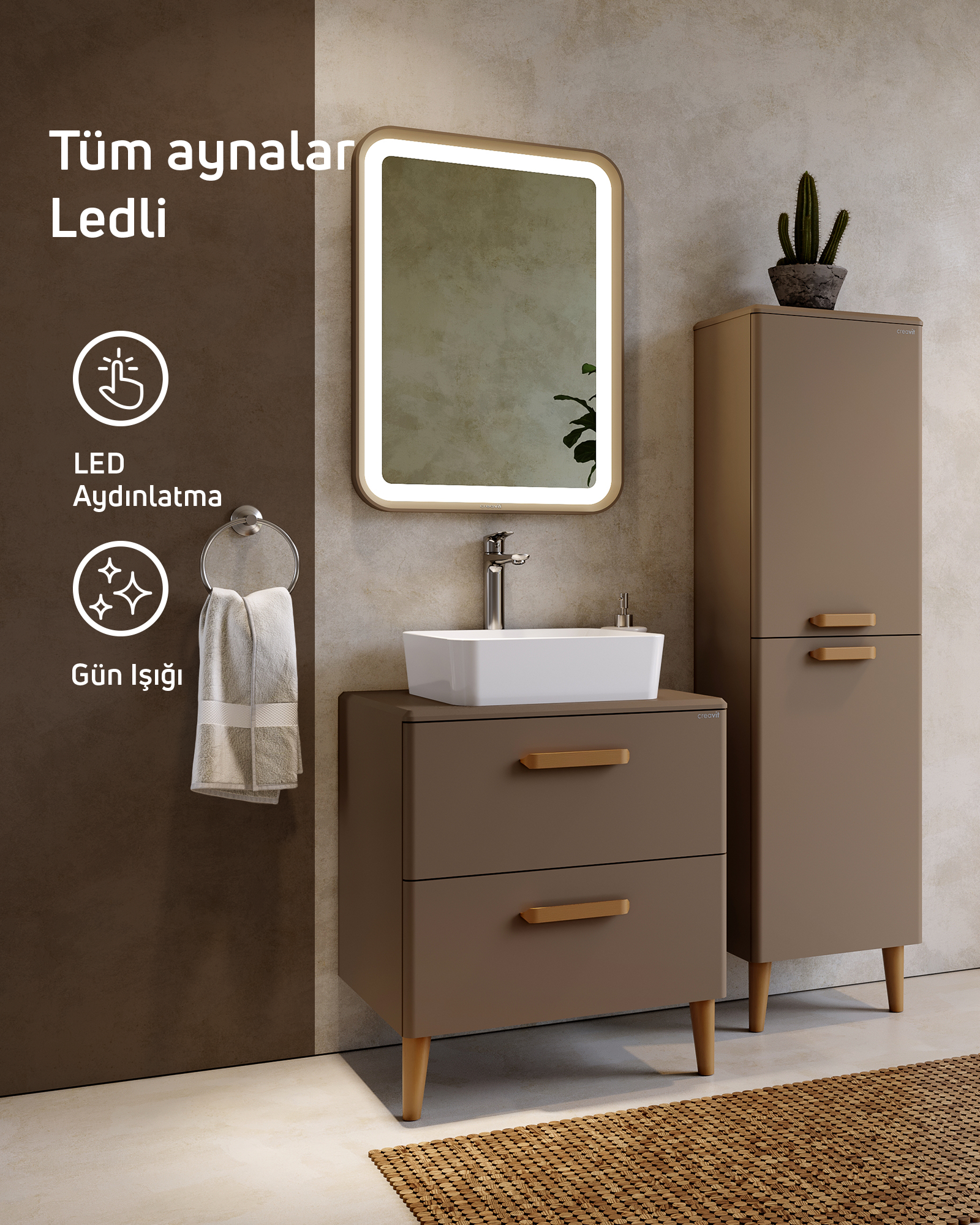 Patara Waschbeckenunterschrank 60 cm Matt Cappuccino