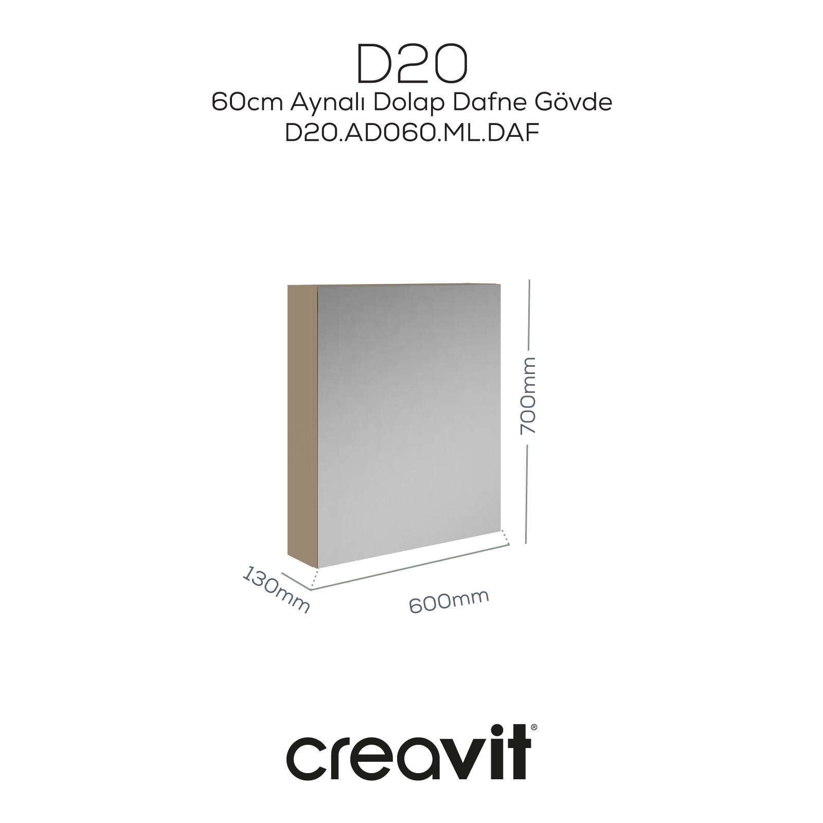 D20 60 Cm Melamin Aynalı Dolap Dafne