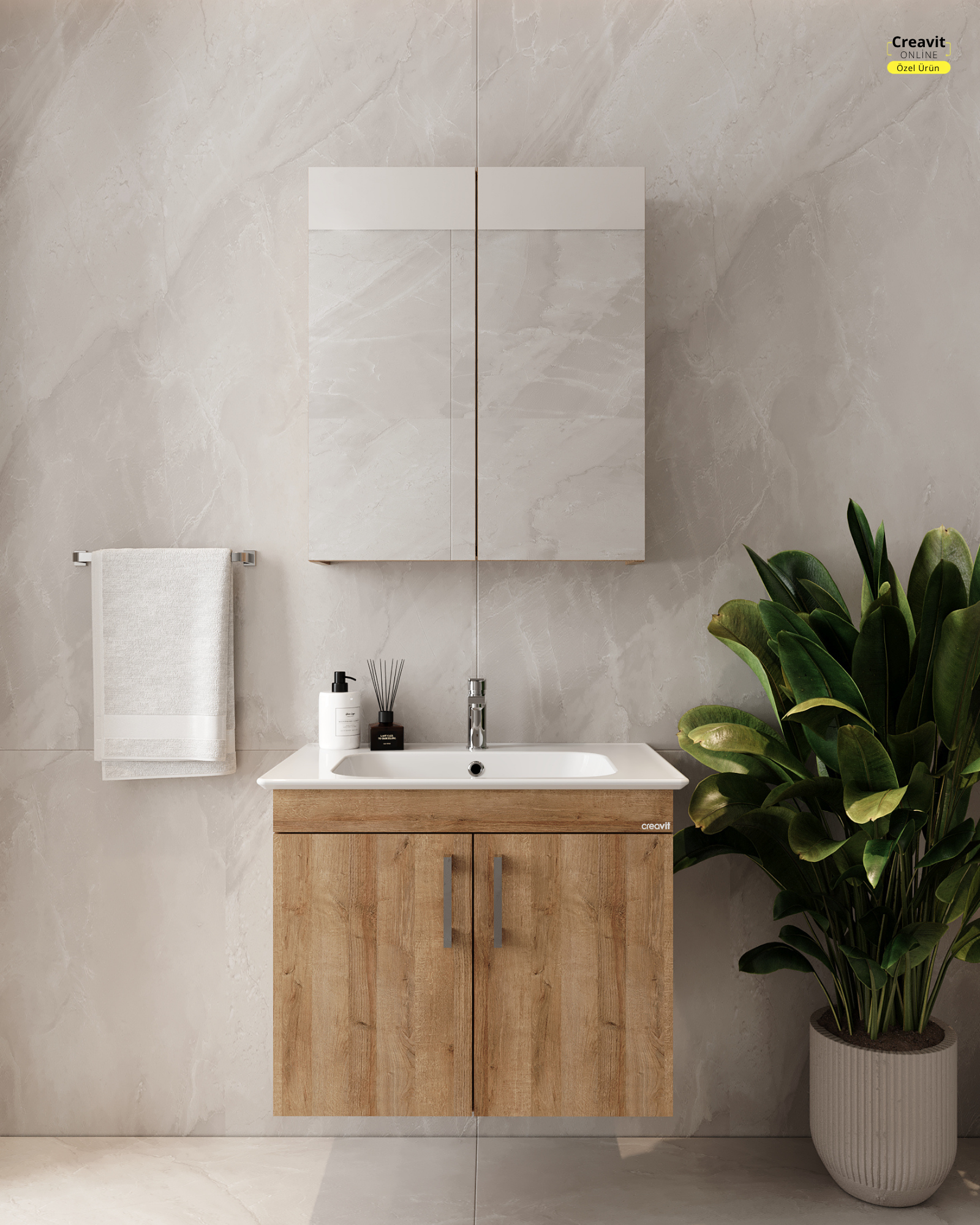 E10 65 Cm Everest Kapaklı Lavabo Dolabı İkili Set