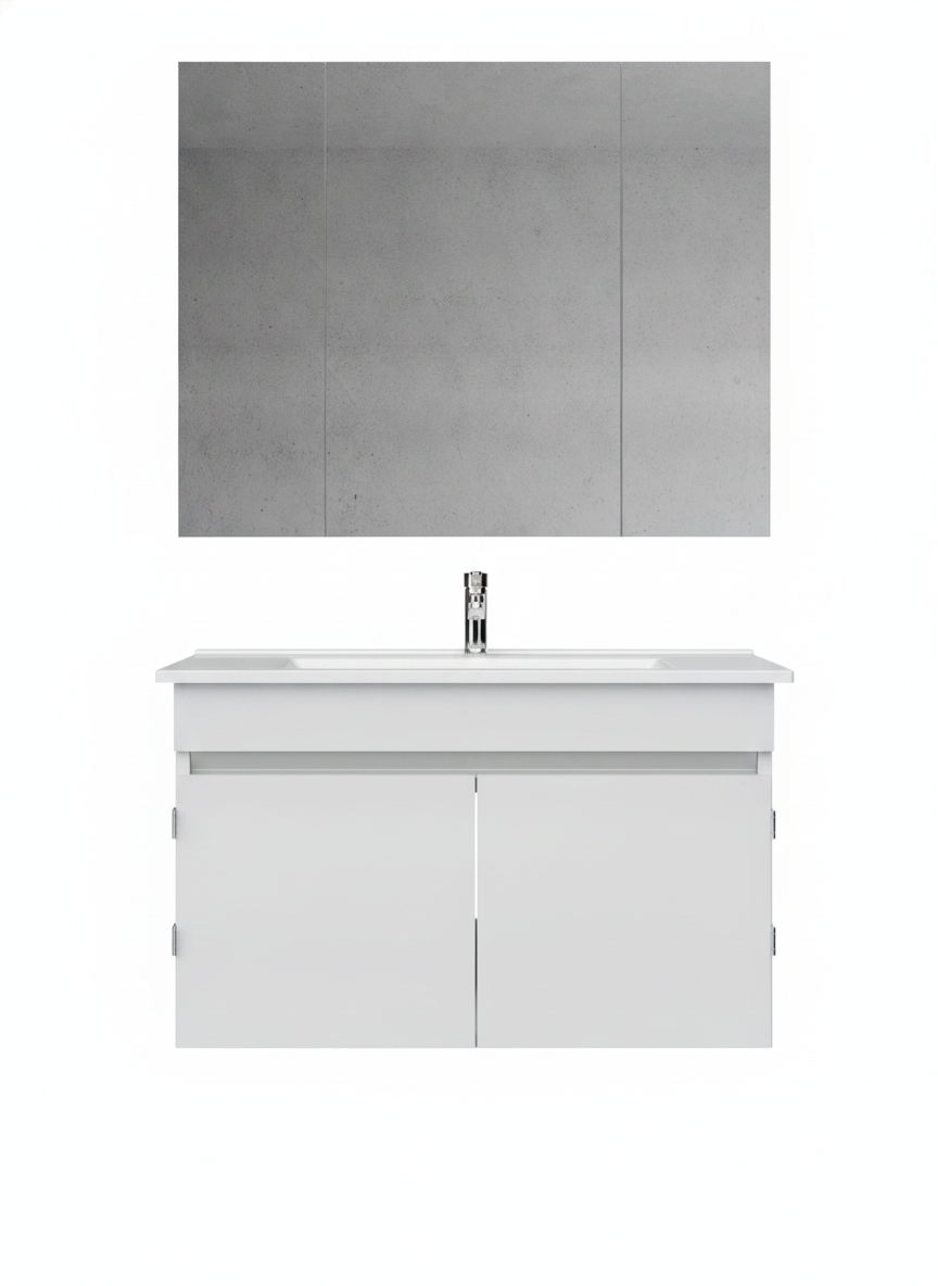 Flexio 80 Cm Kapaklı Katlanabilir Lavabo Dolabı 270 Derece Beyaz Set