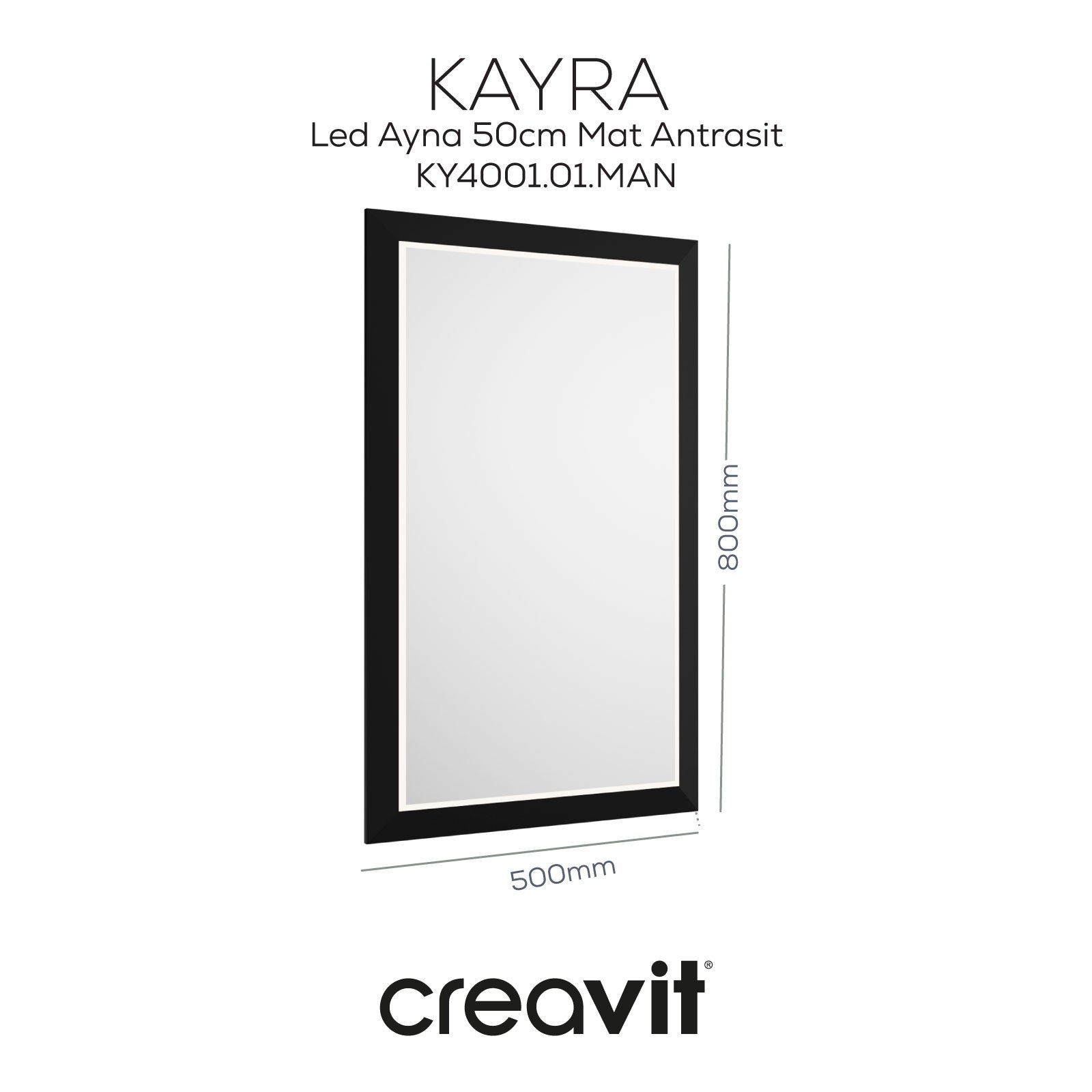 Kayra Led Ayna 50cm Mat Antrasit