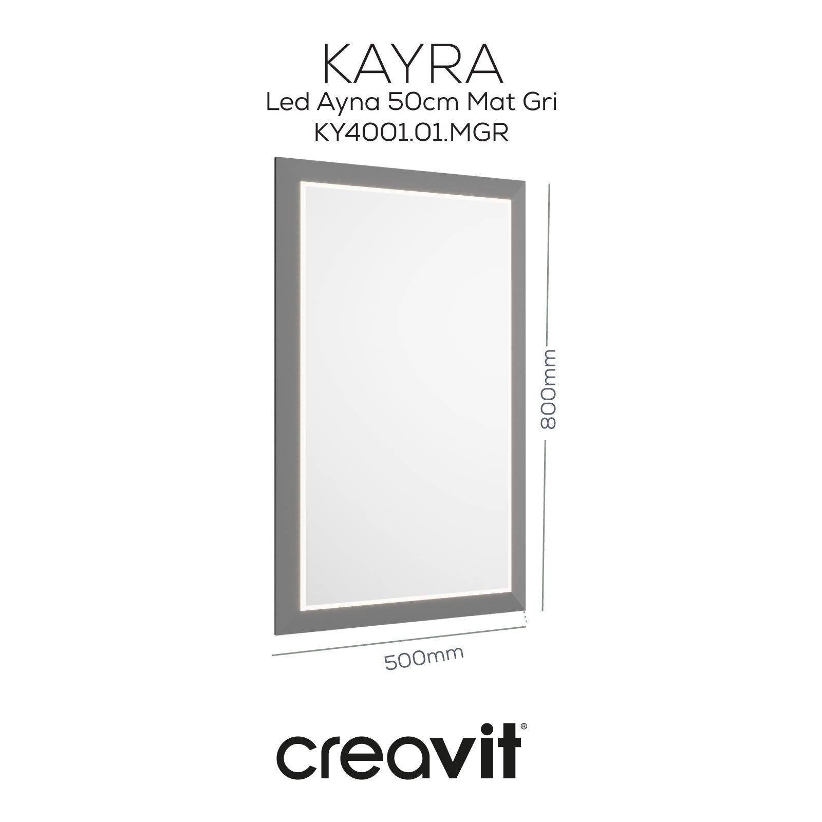 Kayra Led Ayna 50cm Mat Gri