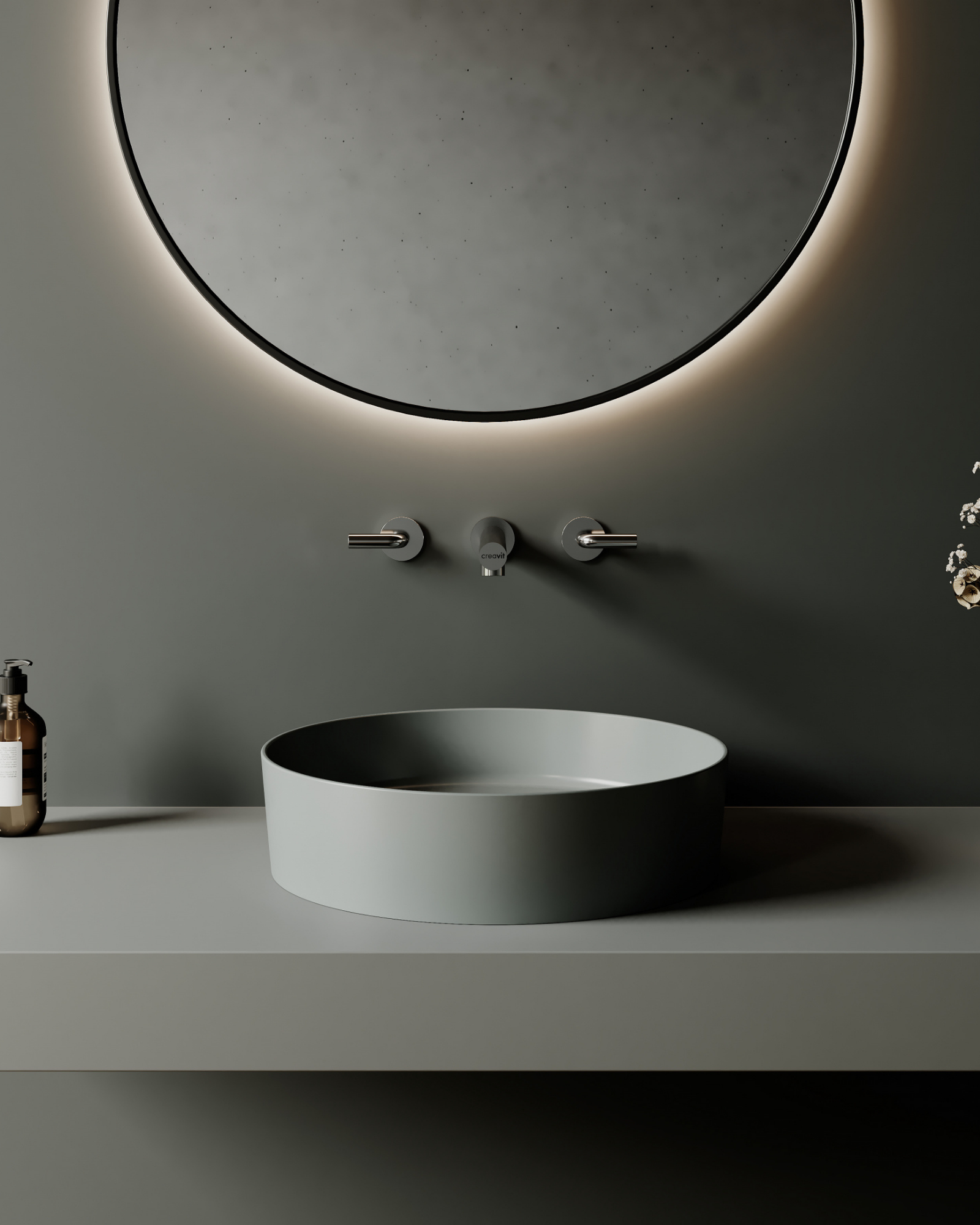 Loop Cool Gray Bowl Sink Faucet and Siphon Head Set