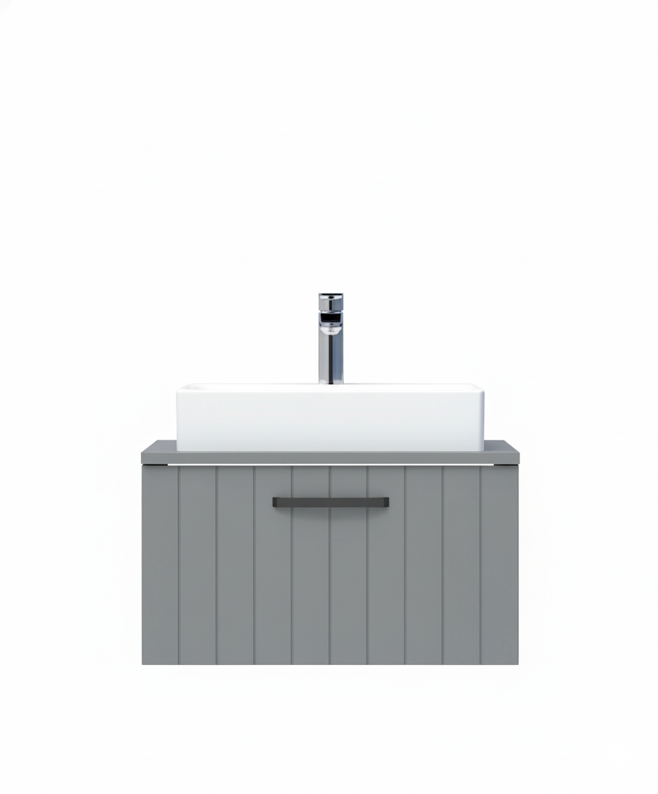 D10 65 Cm Tek Çekmeceli Lavabo Dolabı Tezgahlı Lake Gri