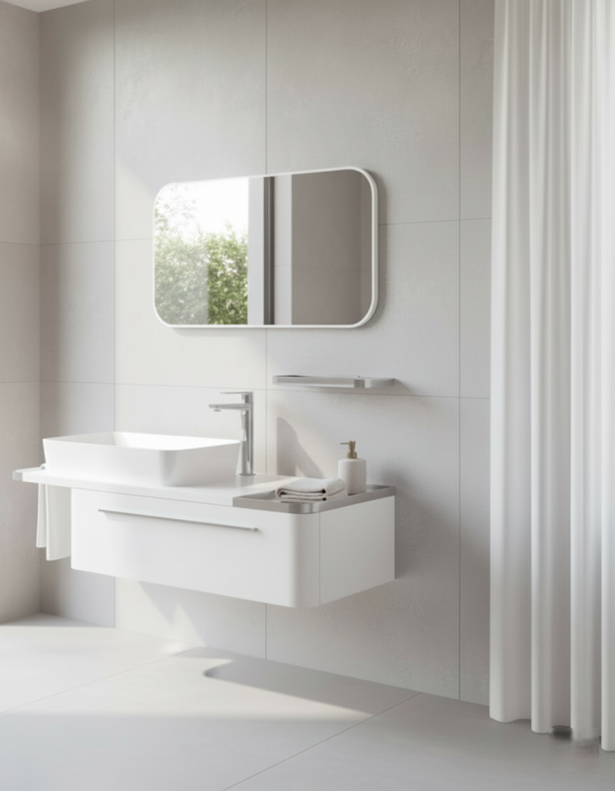 Angel Lavabo Dolabı 100 Cm Beyaz Krom ve Led Ayna