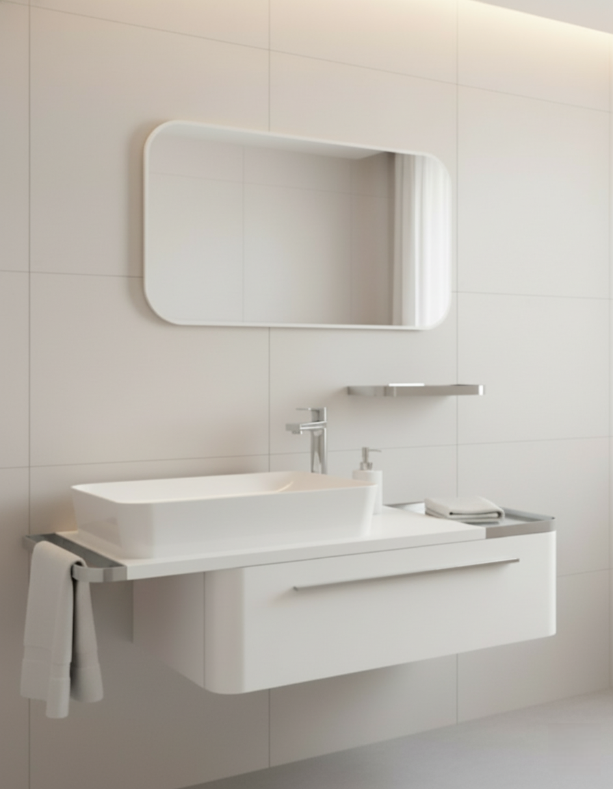 Angel Lavabo Dolabı 120 Cm Beyaz Bakır ve Led Ayna