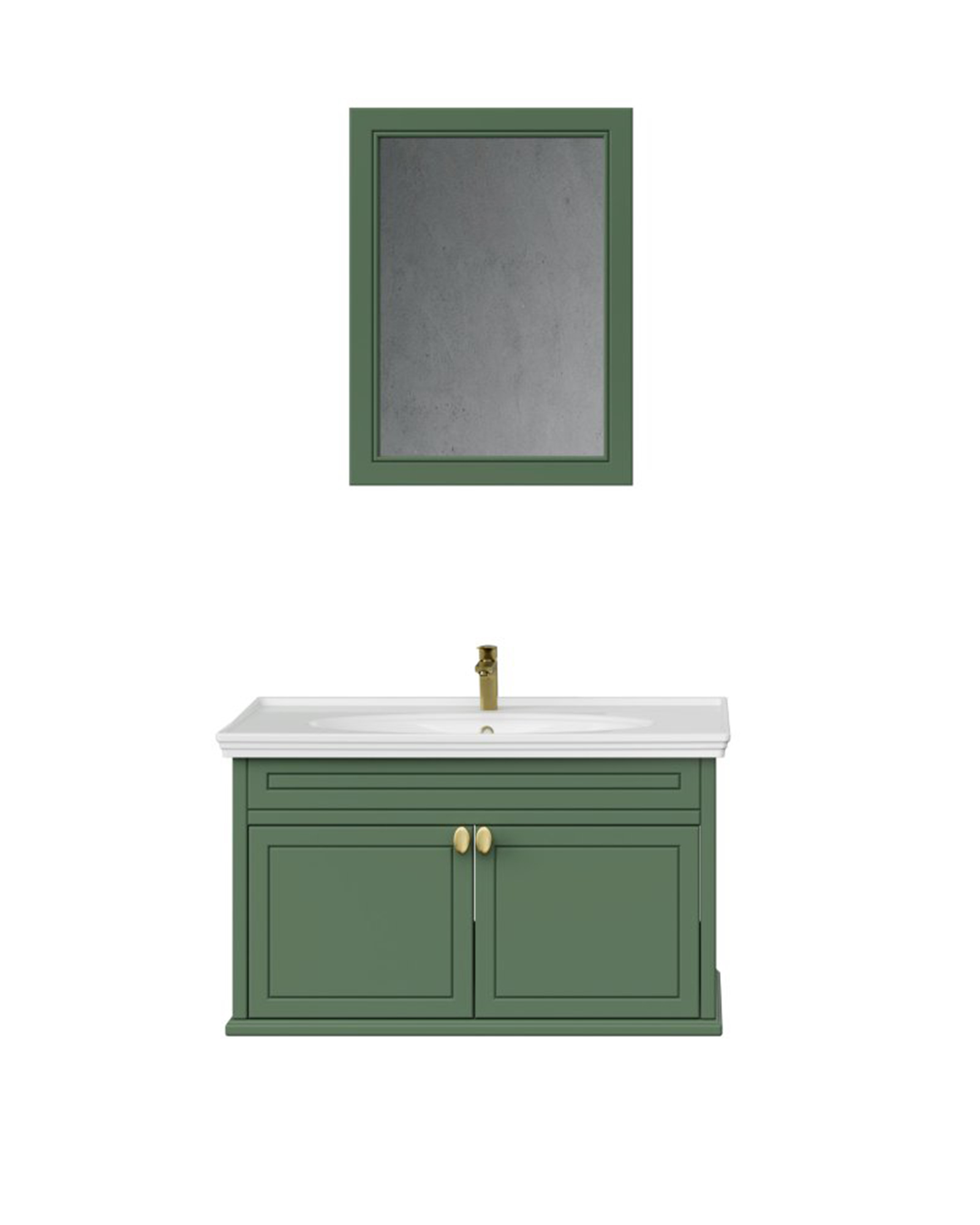 Antik Kapaklı 100 Cm Zeytuni Lavabo Dolabı İkili Set