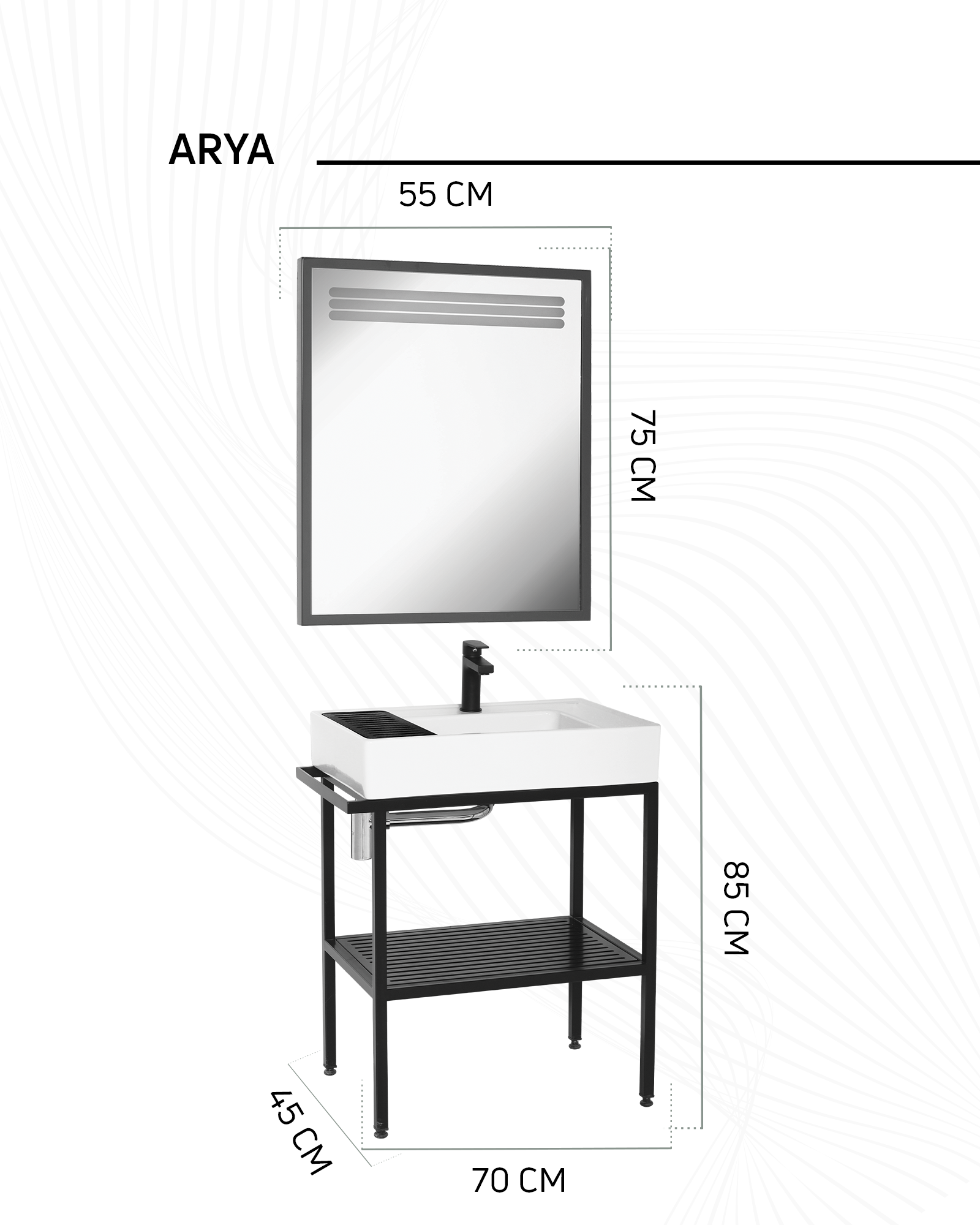 Arya Waschbeckenunterschrank 70 cm Schwarz