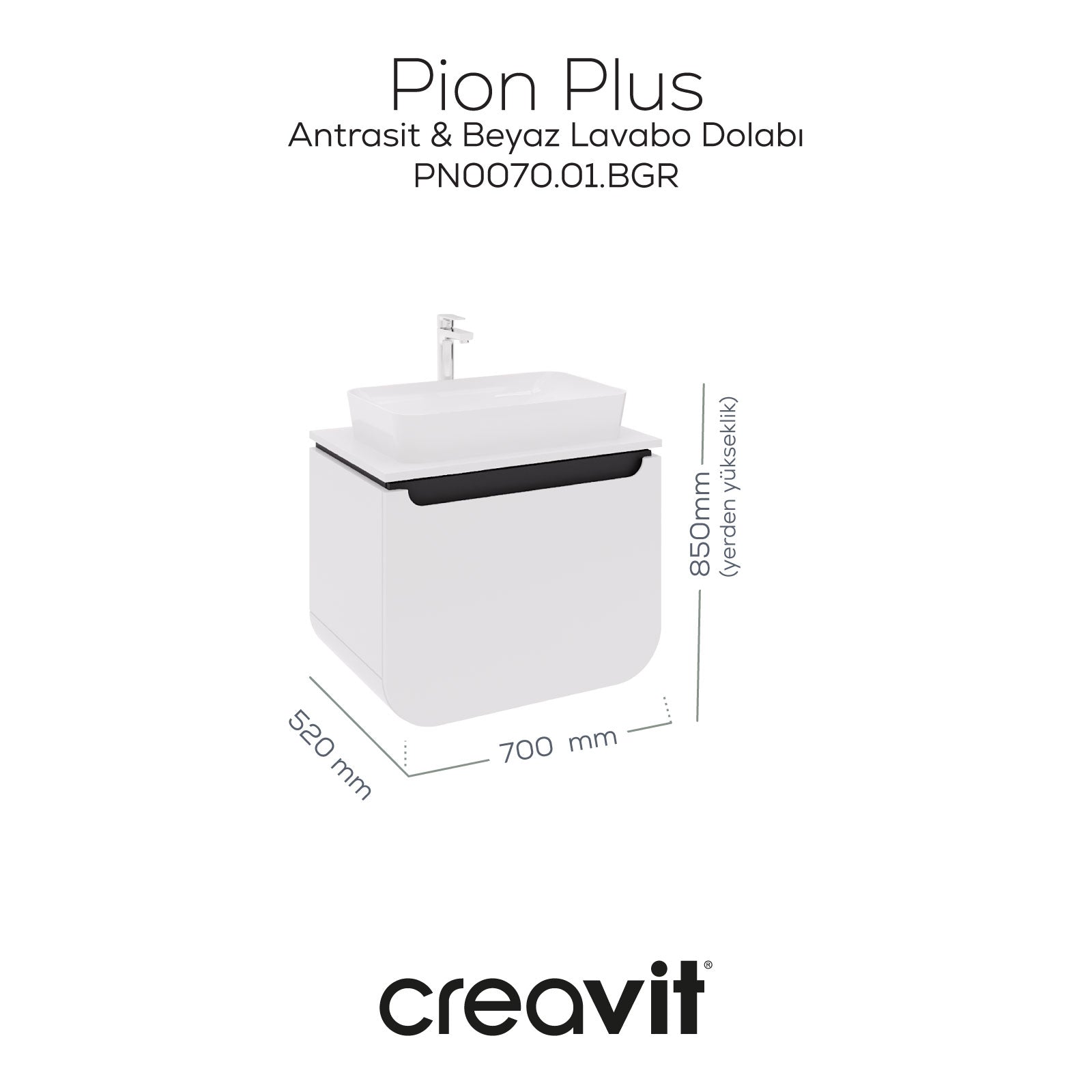 Creavit, Pion Plus Washbasin Cabinet 70 Cm, Matte White - Anthracite