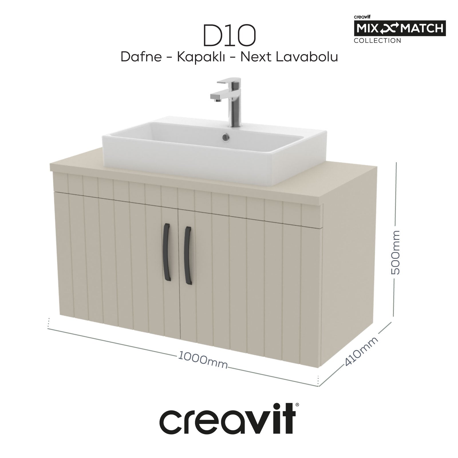 D10 Next Lavabo Dolabı Kapaklı 100 cm Dafne Melamin Gövde Lake Kapak - Creavit | Banyo Bu Tarafta