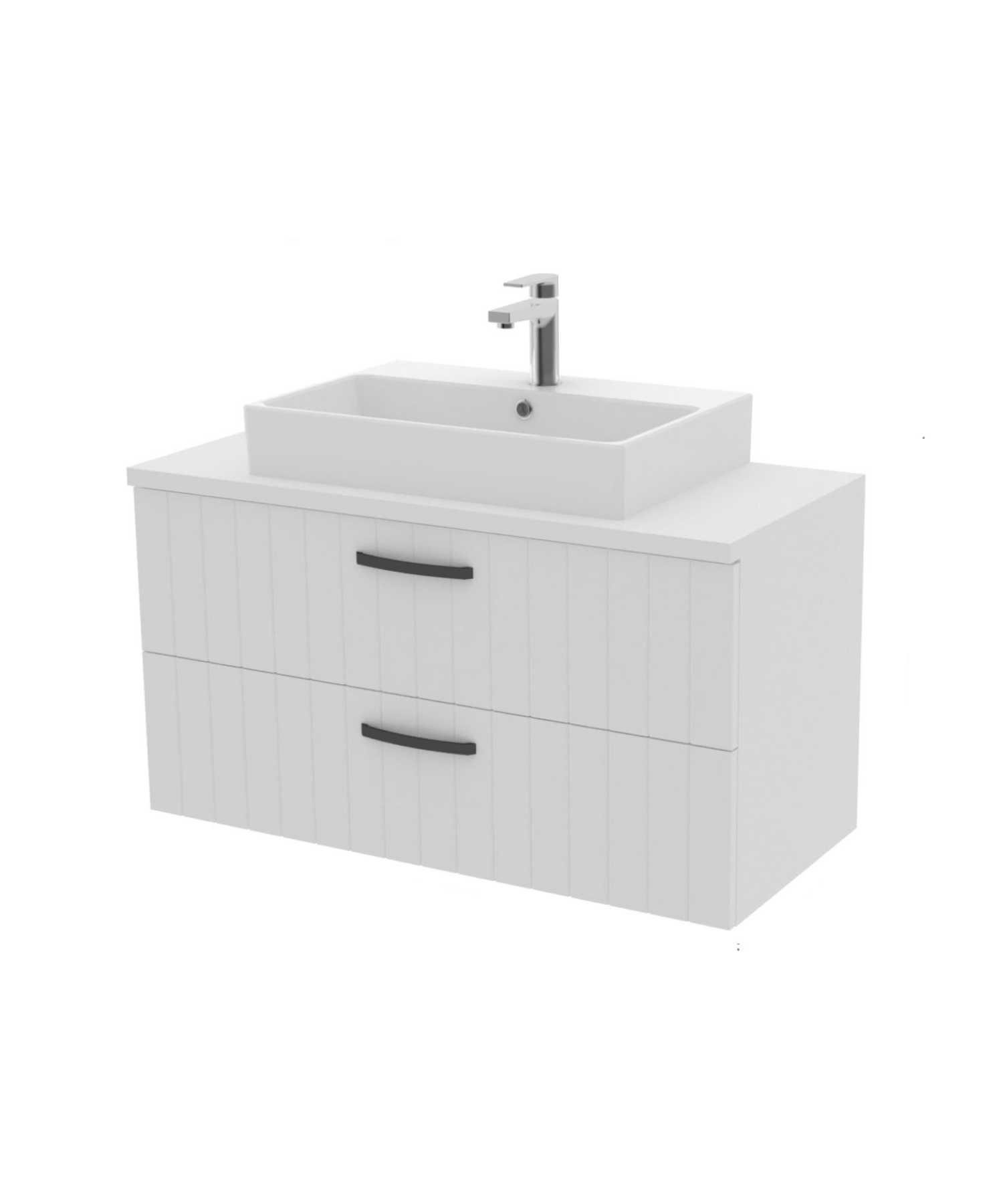 D10 Next Lavabo Dolabı İki Çekmeceli 100 cm Beyaz Gövde Lake Kapak