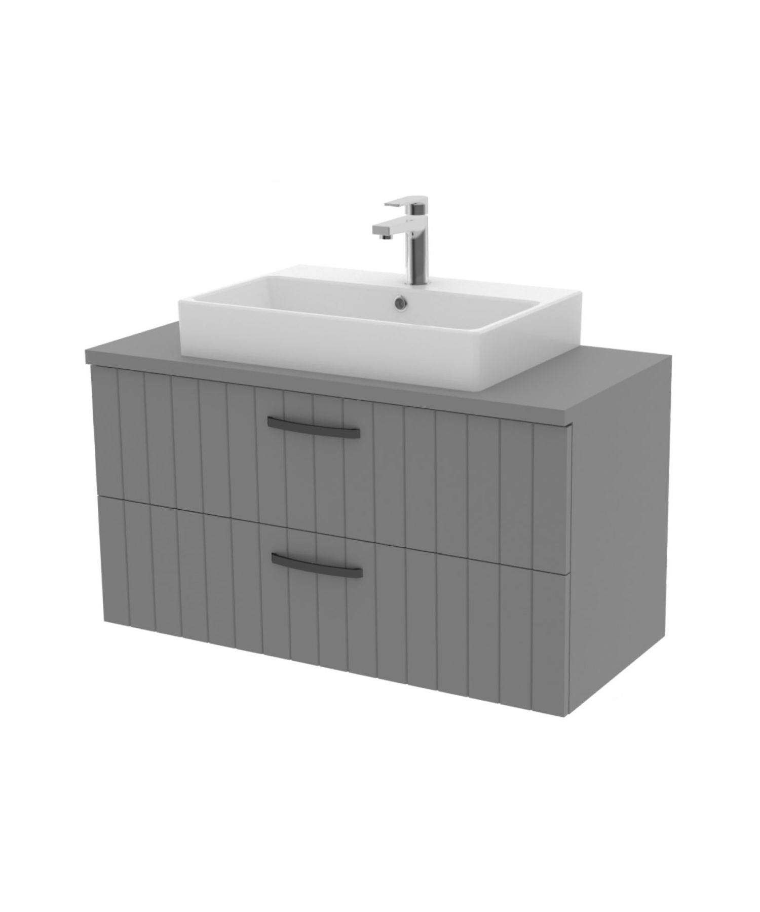 D10 Next Lavabo Dolabı İki Çekmeceli 100 cm Gri Gövde Lake Kapak