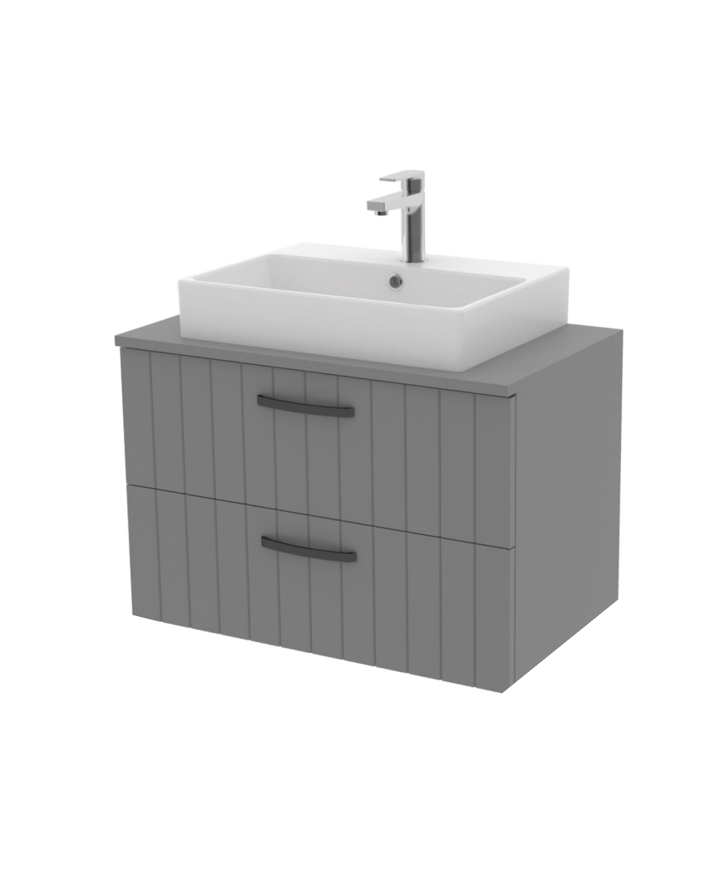 D10 Next Lavabo Dolabı İki Çekmeceli 80 cm Gri Lake Kapak