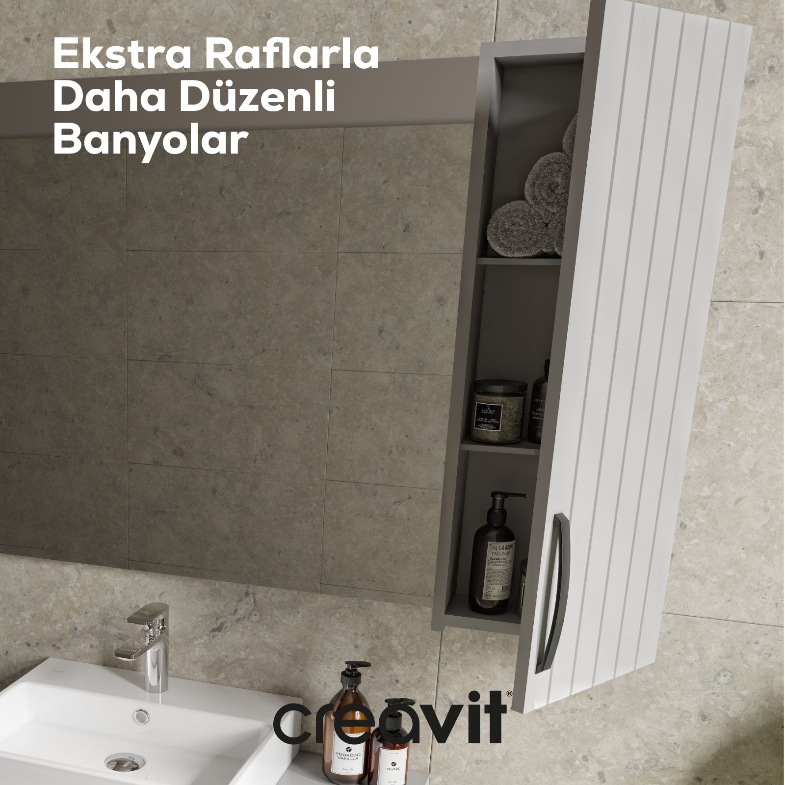 D10 30 cm Sol Üst Dolap Beyaz Melamin Gövde Melamin Kapak - Creavit | Banyo Bu Tarafta