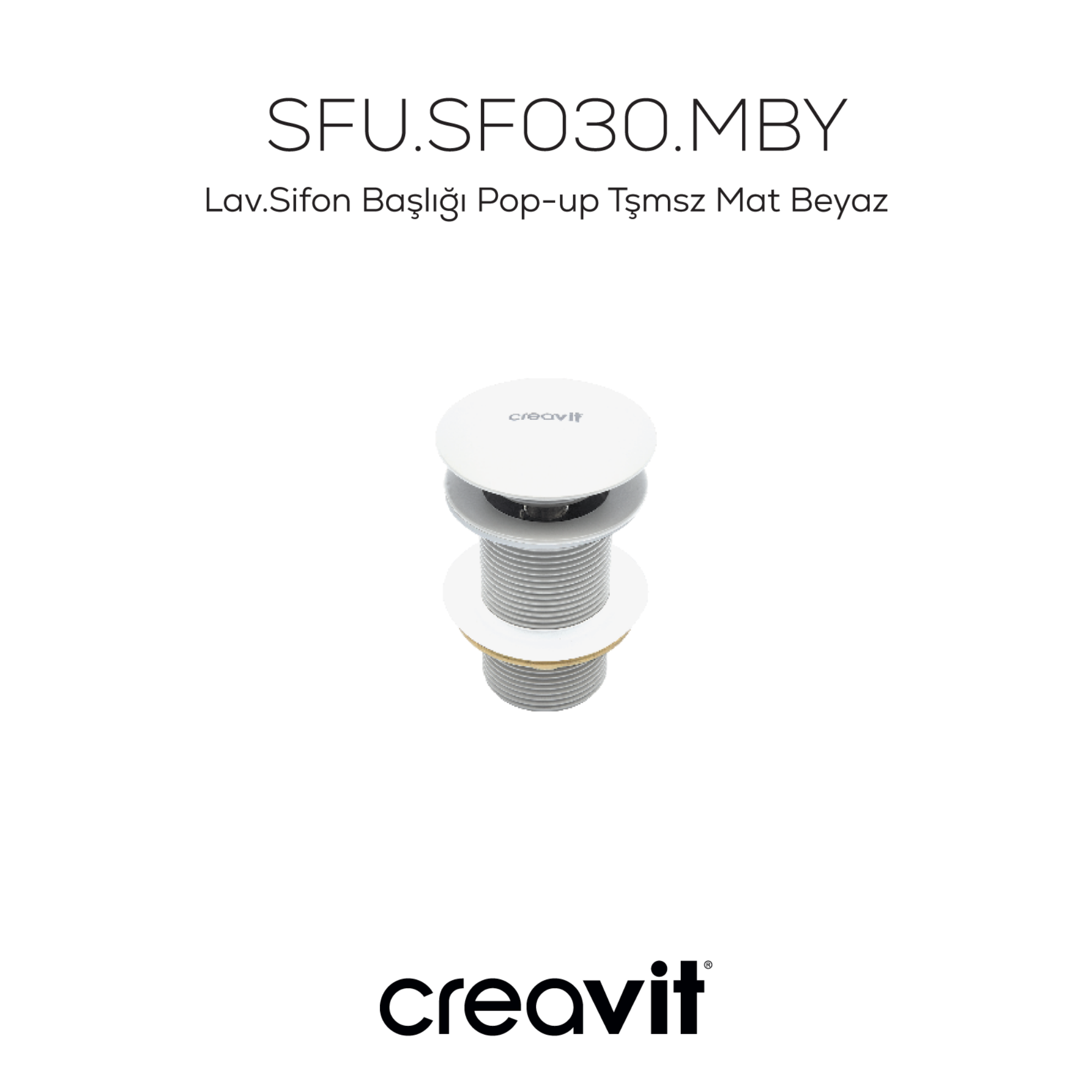 Lavabo Sifon Başlığı Pop-Up Taşmasız Mat Beyaz