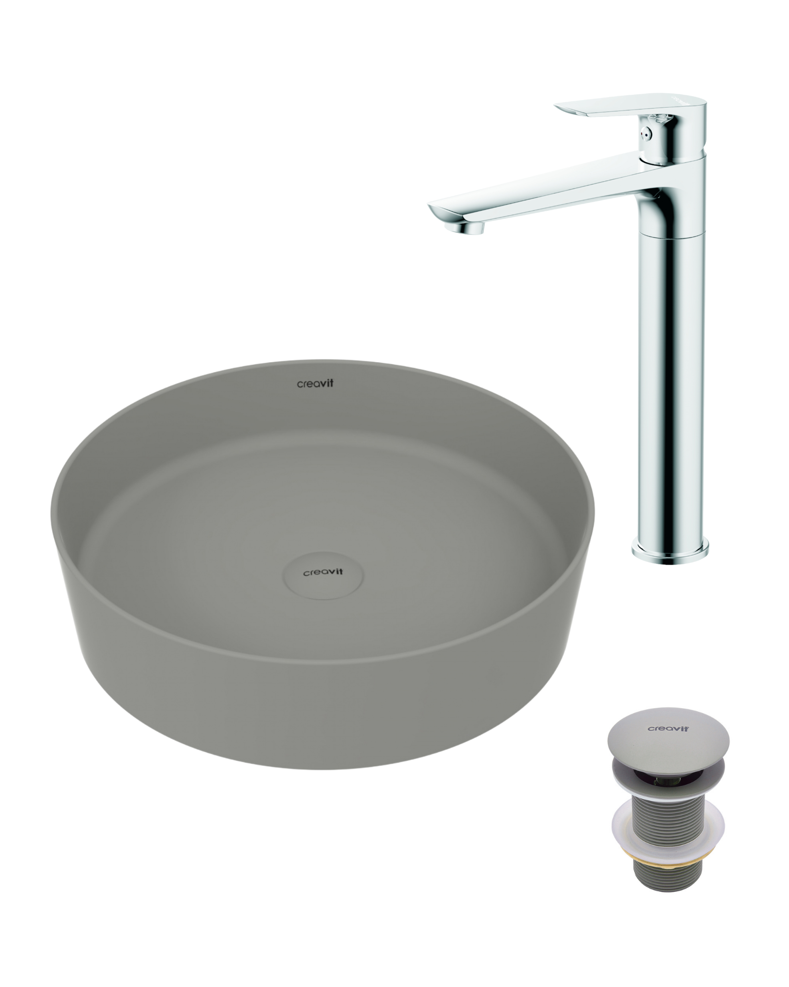 Loop Cool Gray Bowl Sink Faucet and Siphon Head Set