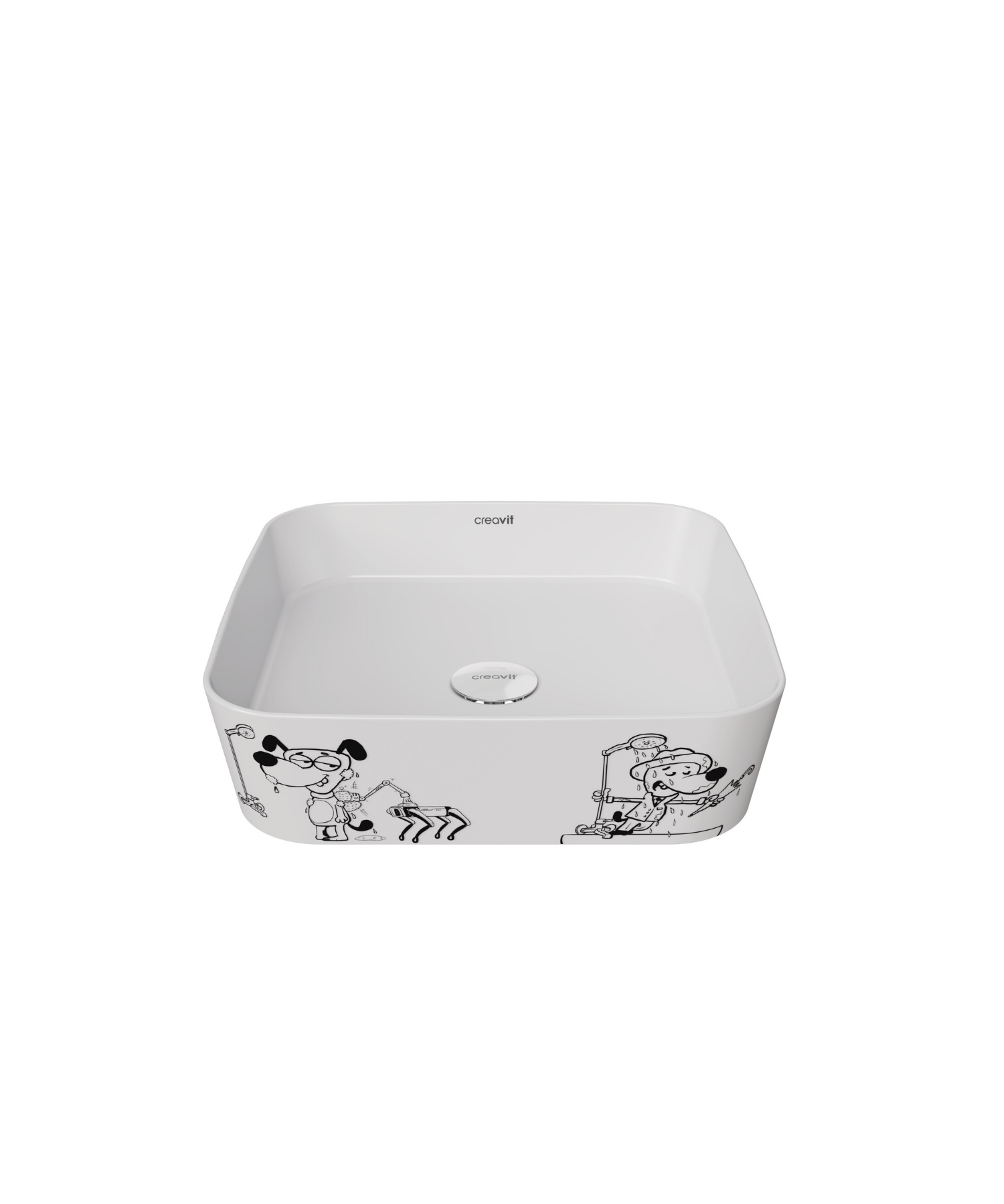 Creavit, Loop Gen-Z Kare Çanak Lavabo 40 cm, Karikatür Beyaz