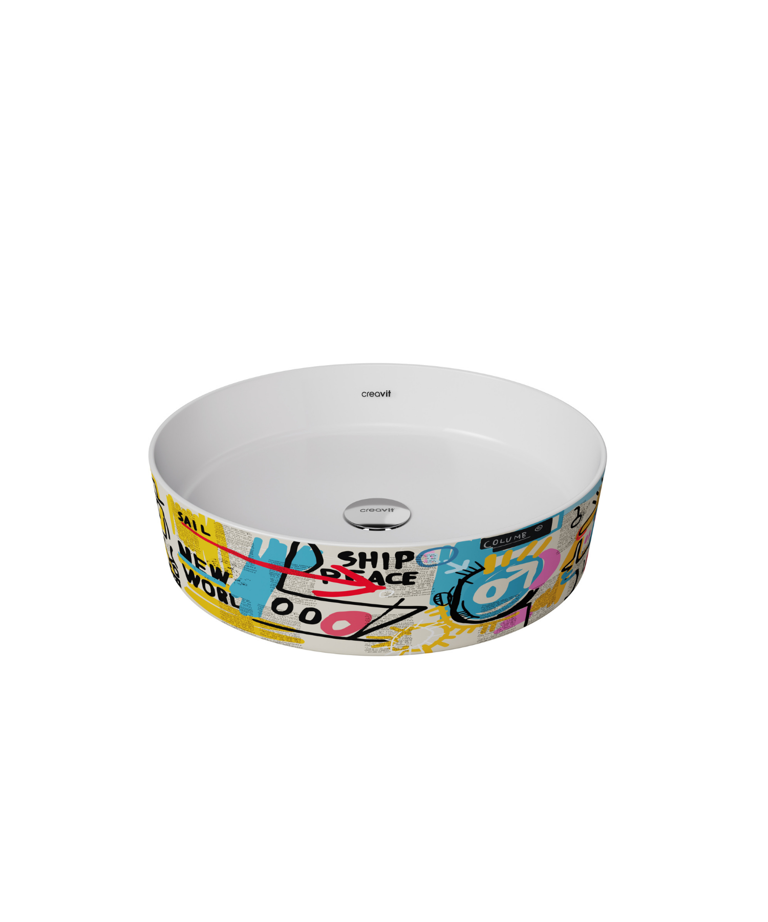 Loop Gen-Z Rundes Tischbecken Ø40 cm Graffiti-Print Extra Weiß