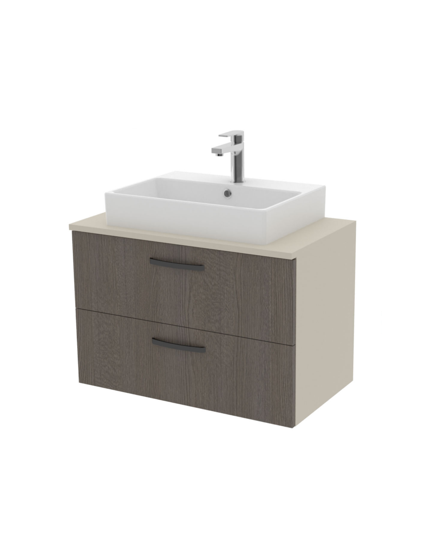 D10 Next Waschtischunterschrank zwei Schubladen 80 cm Korpus Dafne Eiche Anthrazit Blende