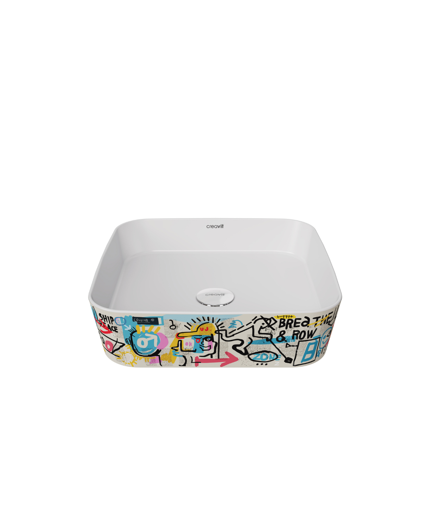 Creavit, Loop Gen-Z Kare Çanak Lavabo 40 cm, Grafiti Baskı