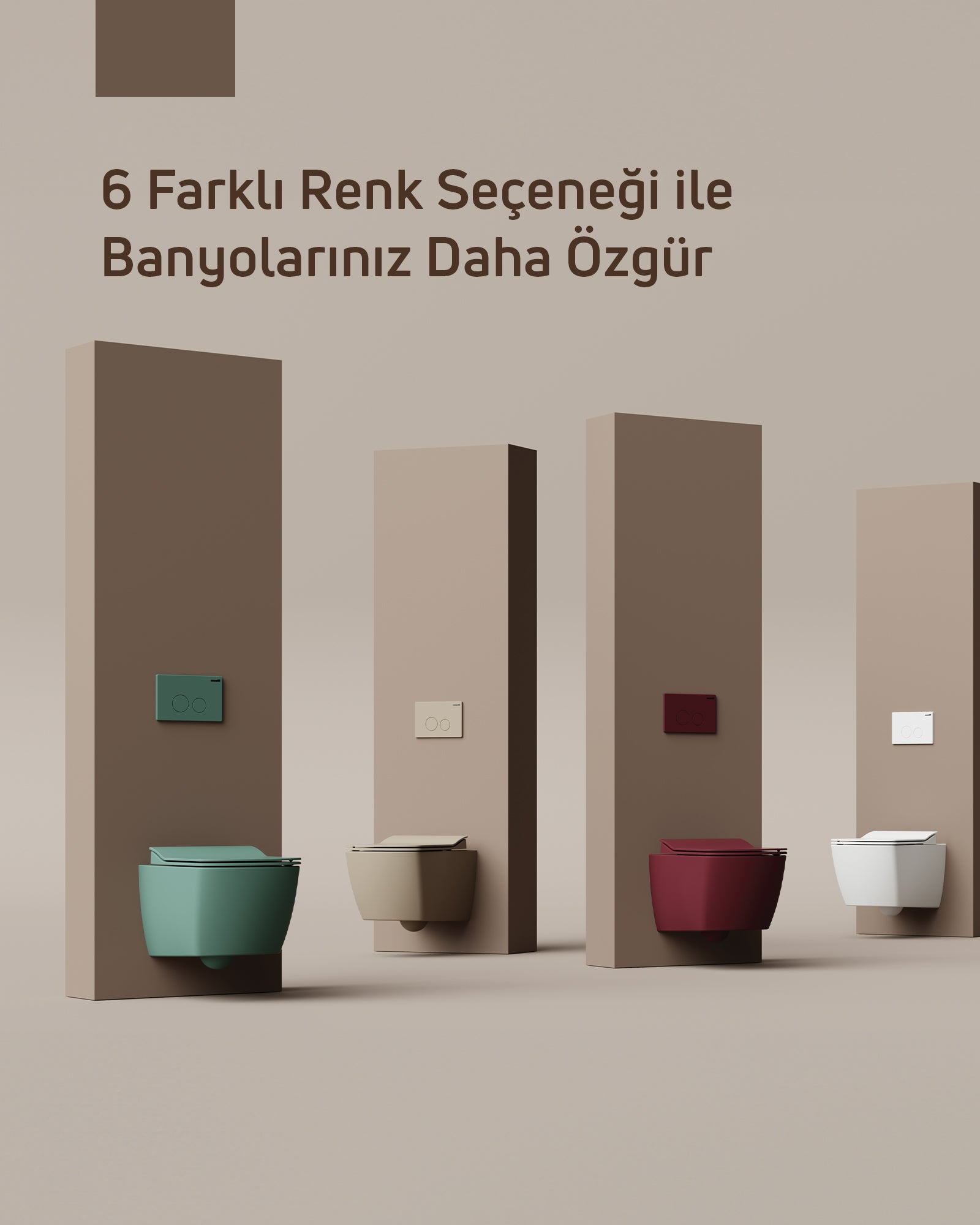 Elegant Rim-Off Duroplast Yavaş Kapanan Klozet Kapaklı Mat Cappucino Set