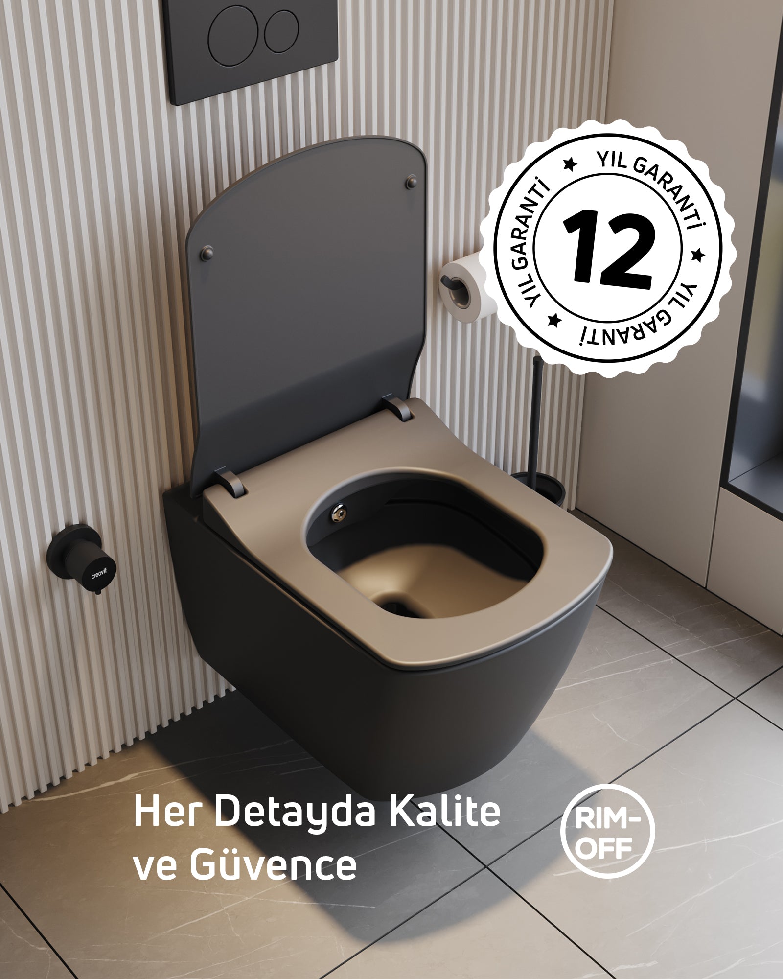 Elegant Rim-Off Duroplast Yavaş Kapanan Klozet Kapaklı Mat Cappucino Set