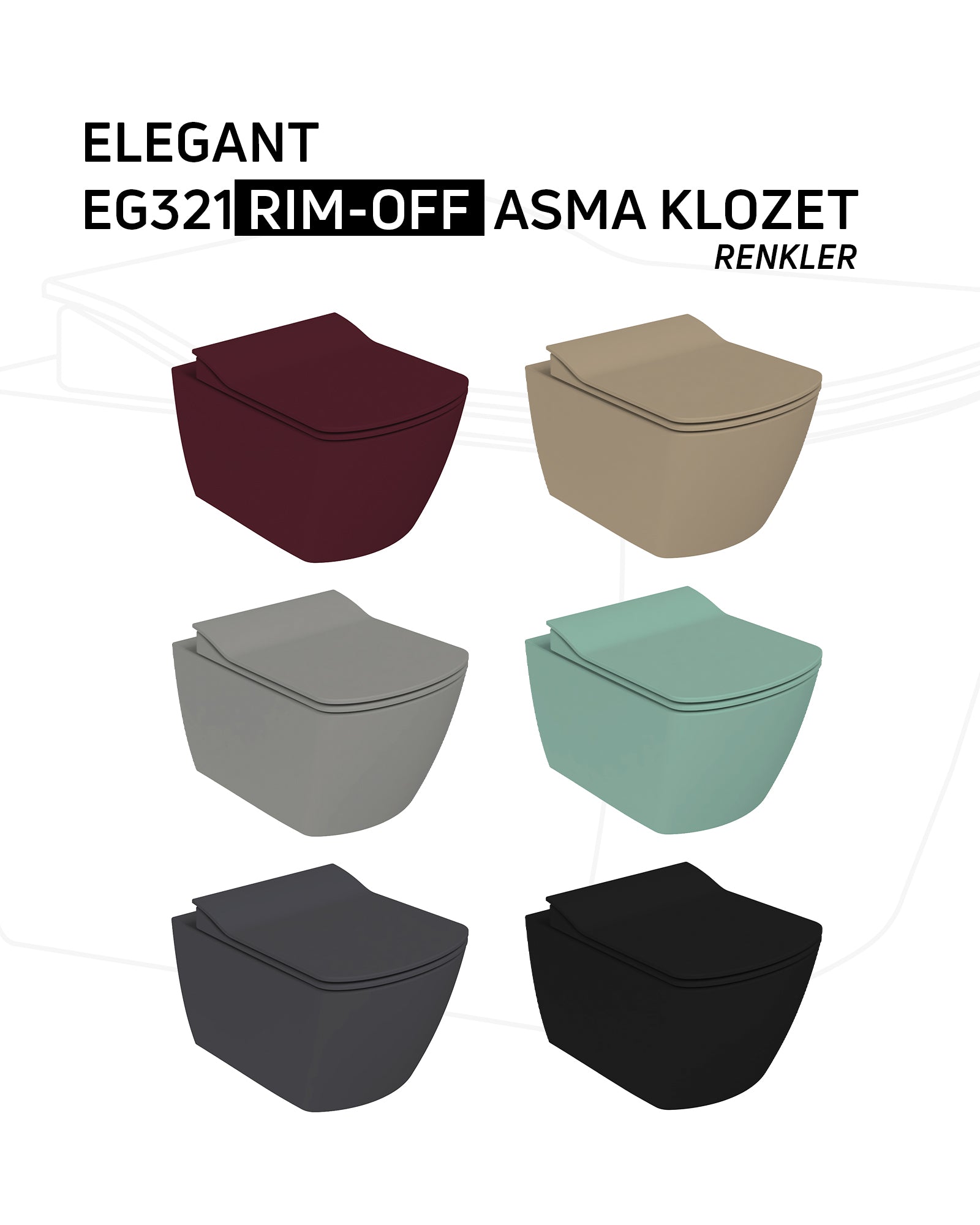 Elegant Rim-Off Duroplast Yavaş Kapanan Klozet Kapaklı Mat Cappucino Set