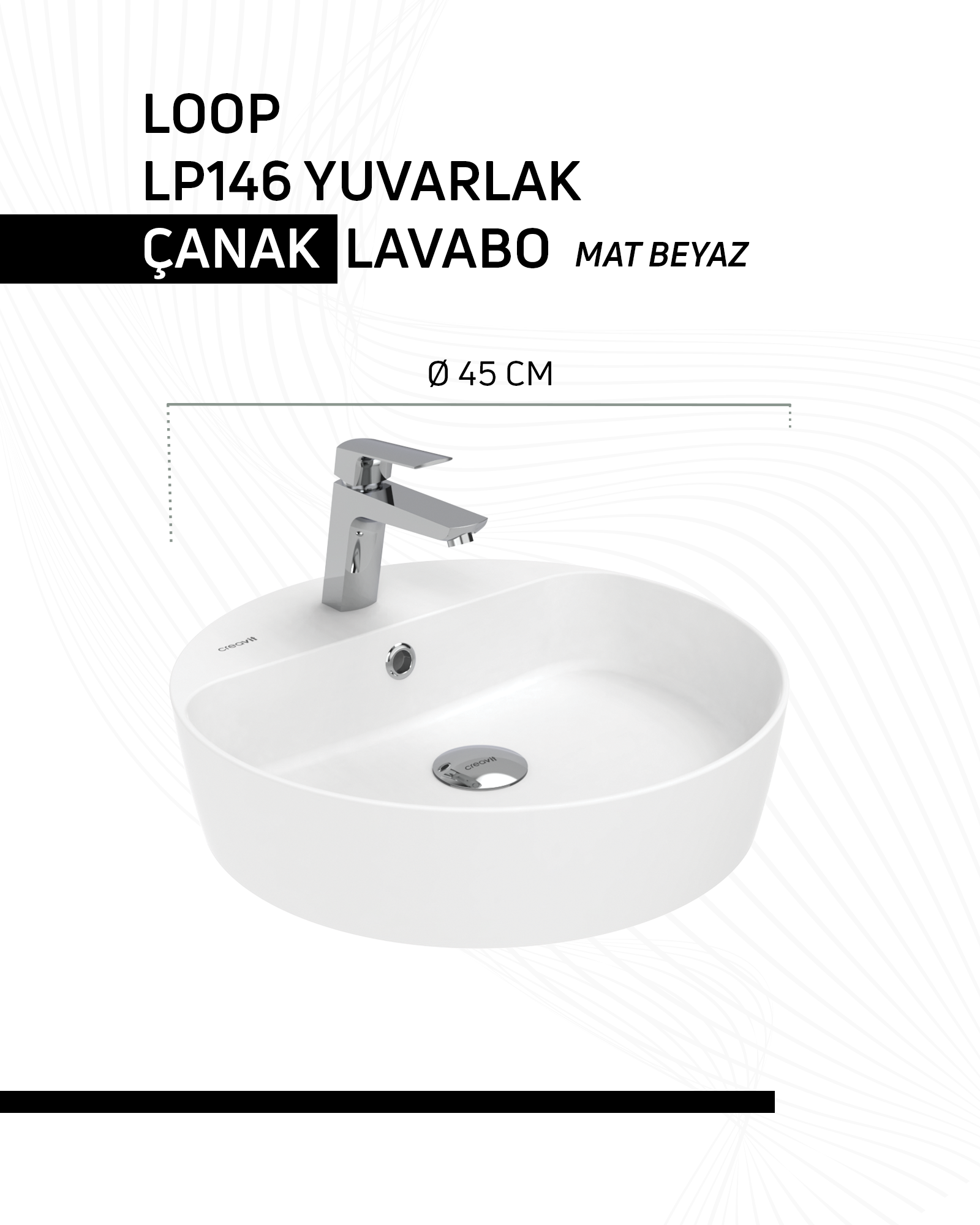Loop 45cm Masa Üstü Çanak Lavabo Extra Mat Beyaz