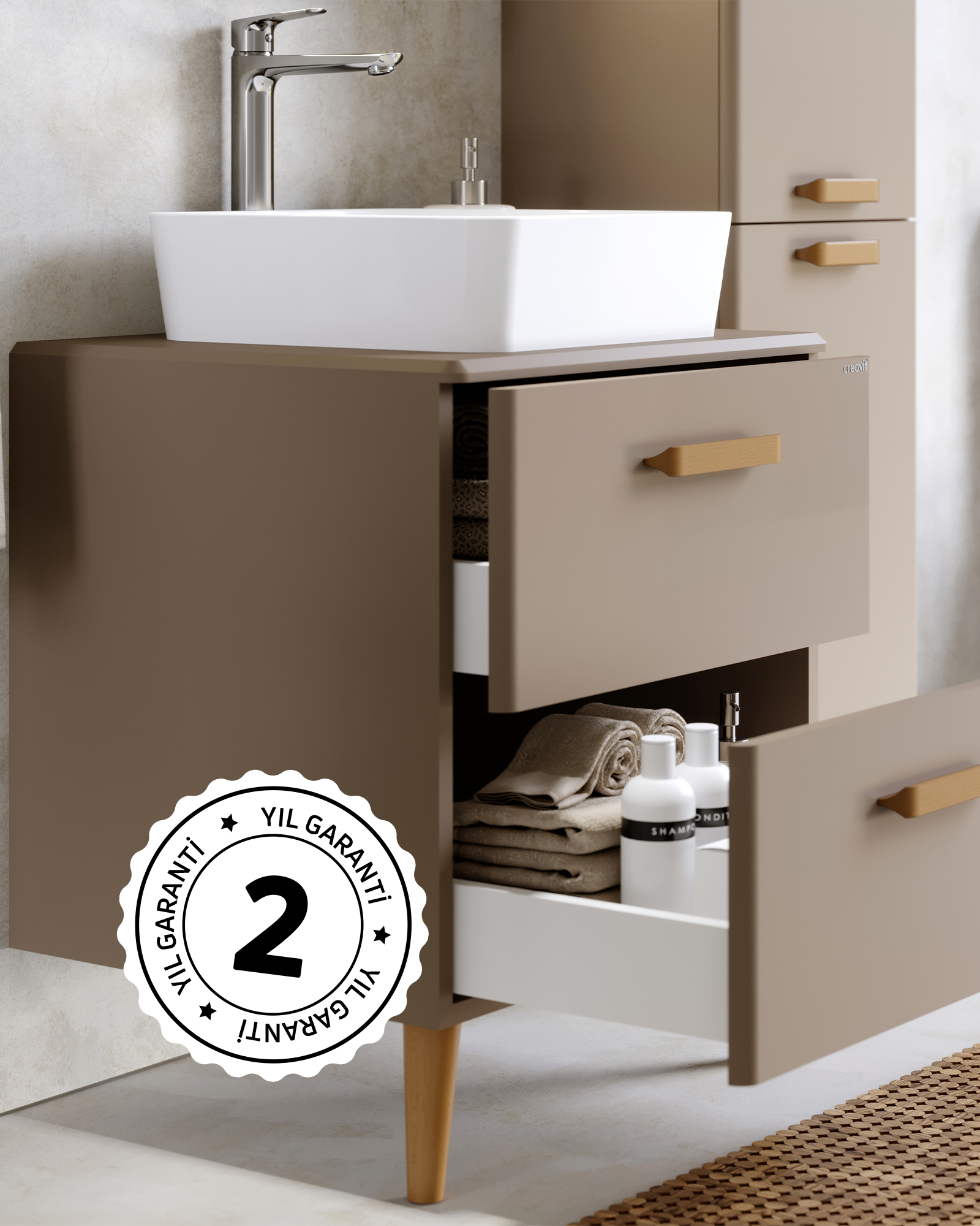 Patara Lavabo Dolabı 100cm Mat Cappuccino