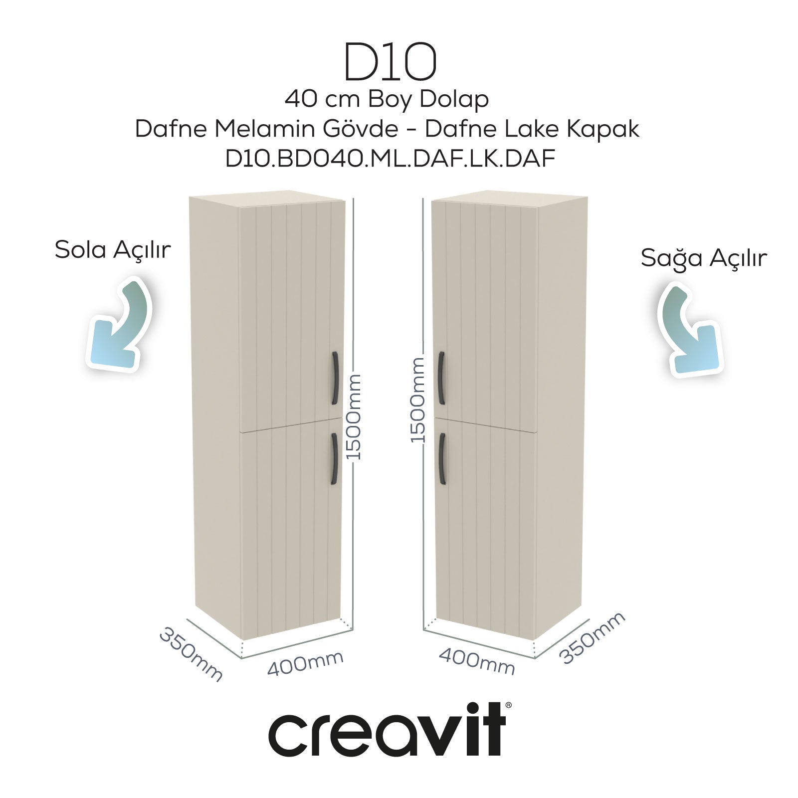D10 40 cm Sol Boy Dolabı Dafne Melamin Gövde Lake Kapak