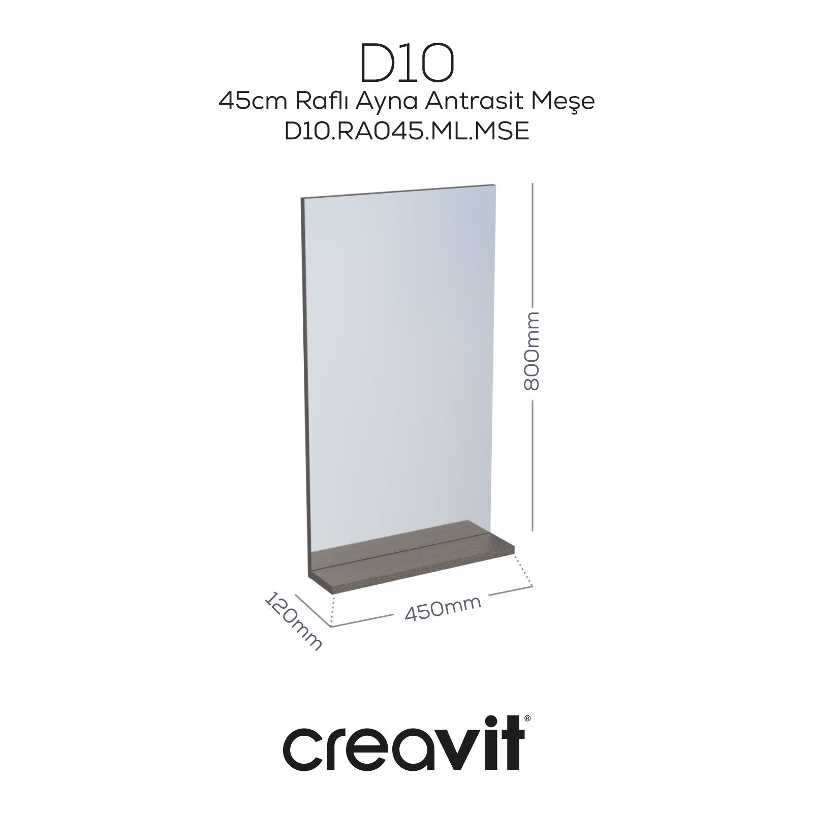 D10 45 cm Melamin Regal Spiegel Anthrazit Eiche