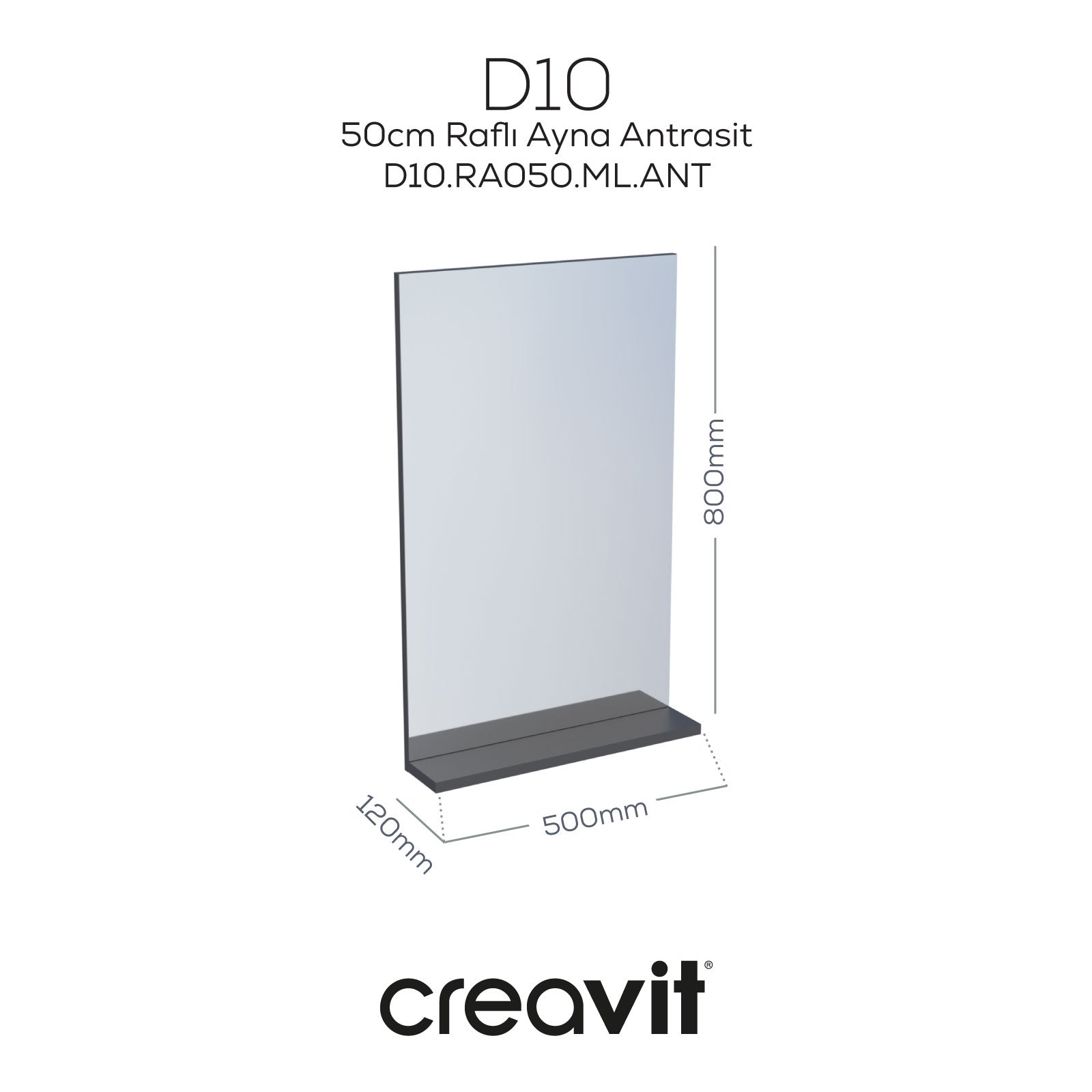 D10 50 cm Melamin Regal Spiegel Anthrazit