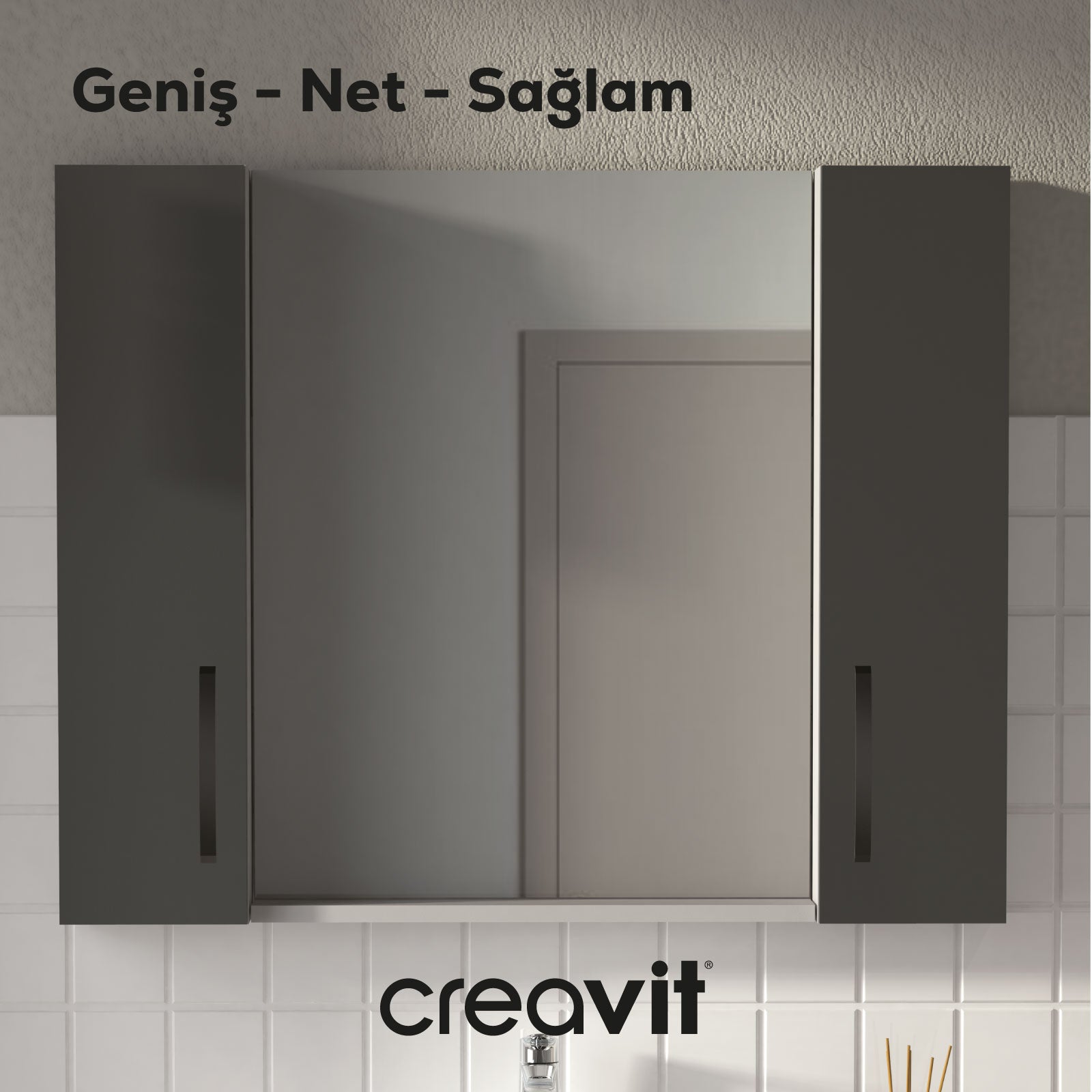 D10 50 cm Melamin Regal Spiegel Anthrazit
