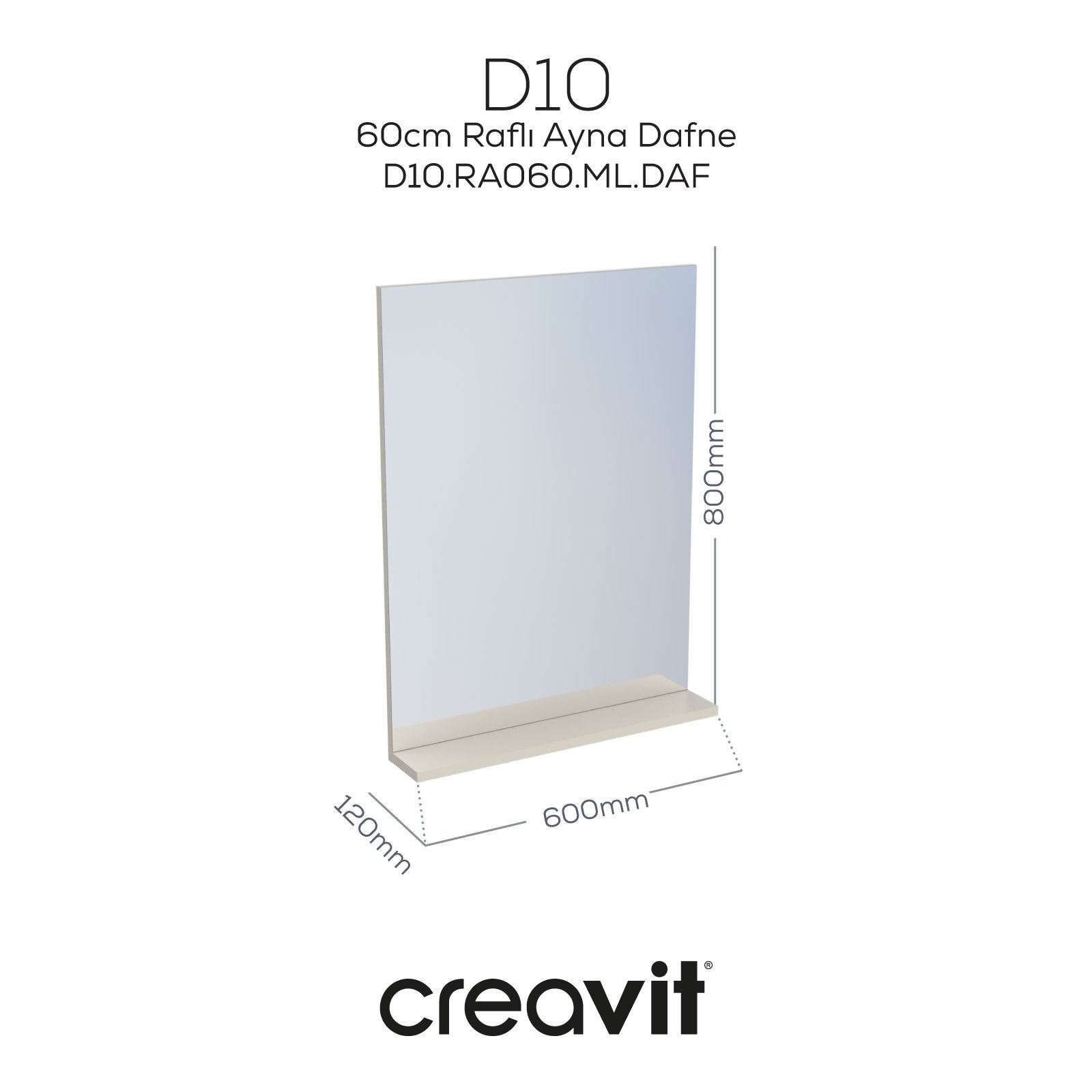 D10 60 cm Melamin Raflı Ayna Dafne